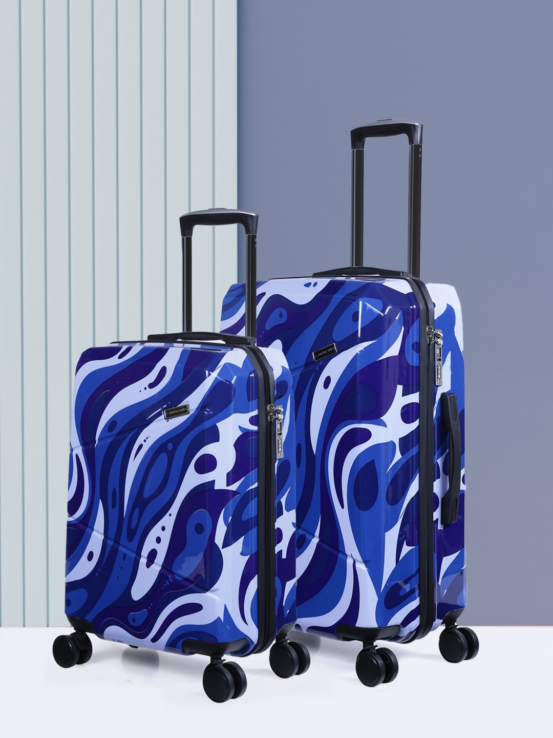 

Nasher Miles Set Of 2Blue Printed Hard-Sided Trolley Bag, Blue