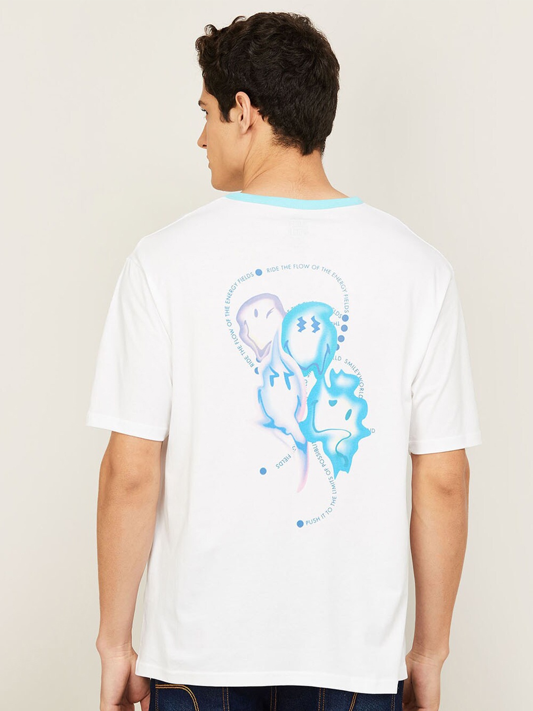 

SmileyWorld Men White Typography Printed Pure Cotton T-shirt
