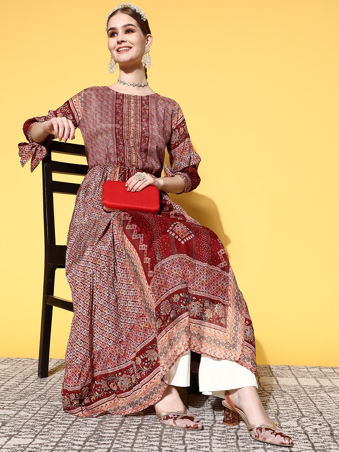 

ZOLA Women Charming Maroon Modal Fluid Tie-Up Kurta