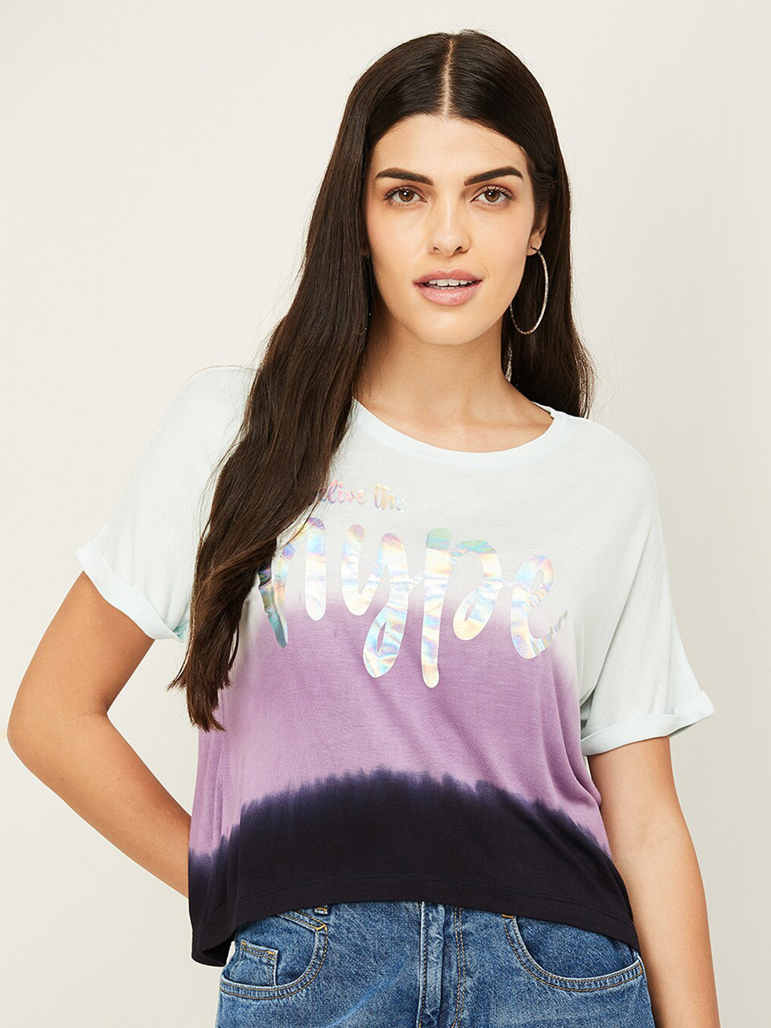 

Ginger by Lifestyle Women Dyed Drop-Shoulder Sleeves T-shirt, Violet