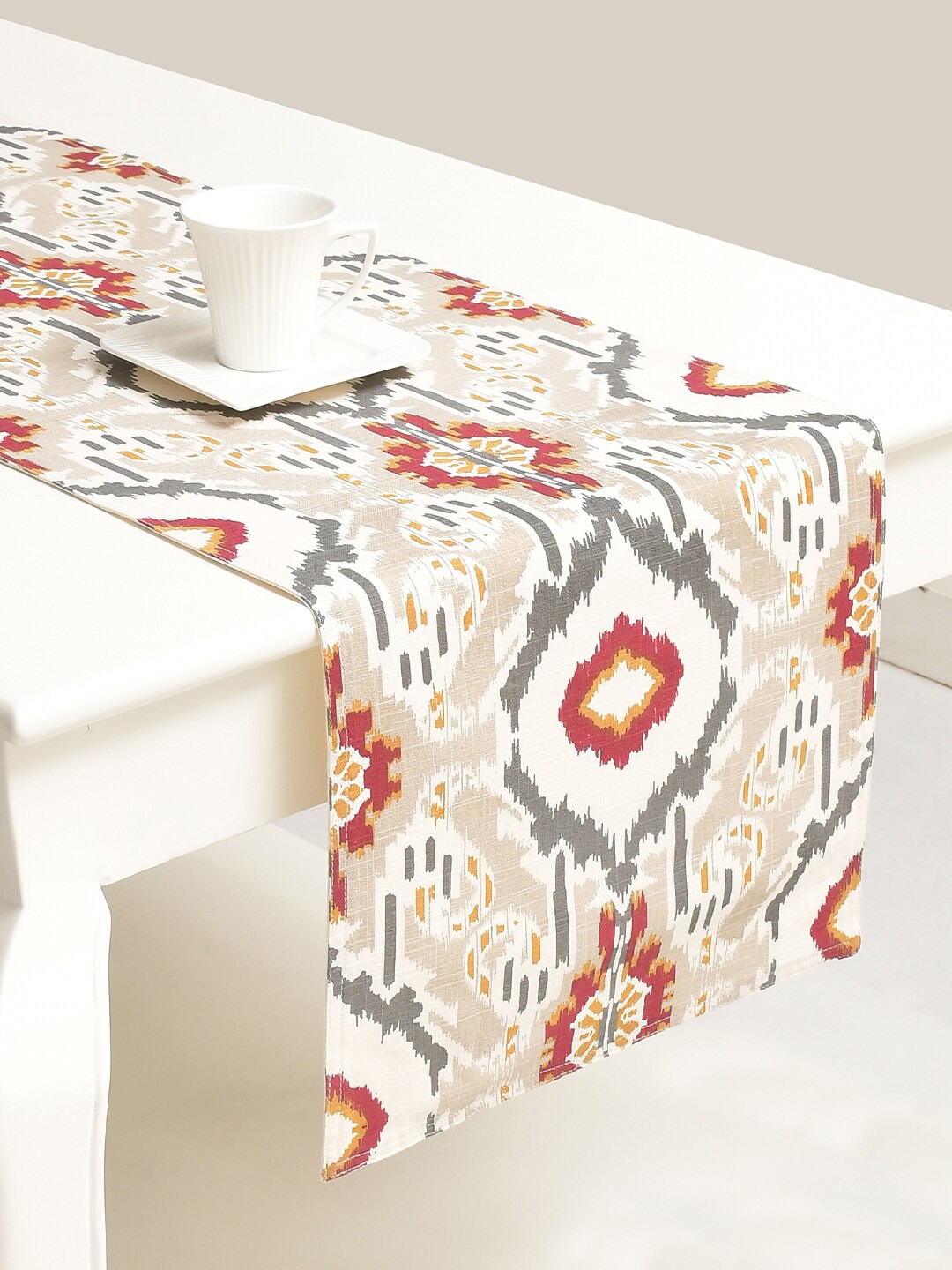 

BLANC9 Beige & Grey Printed Pure Cotton Rectangular Table Runner
