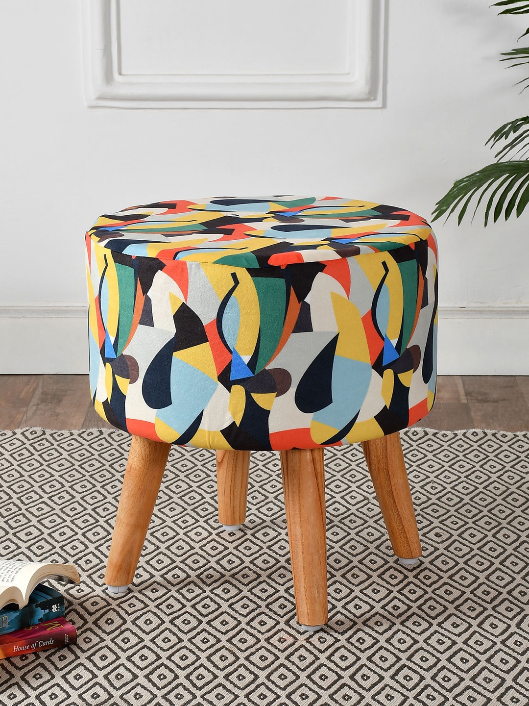 

RIANCE CREATIONS Blue & Yellow Printed Ottomans