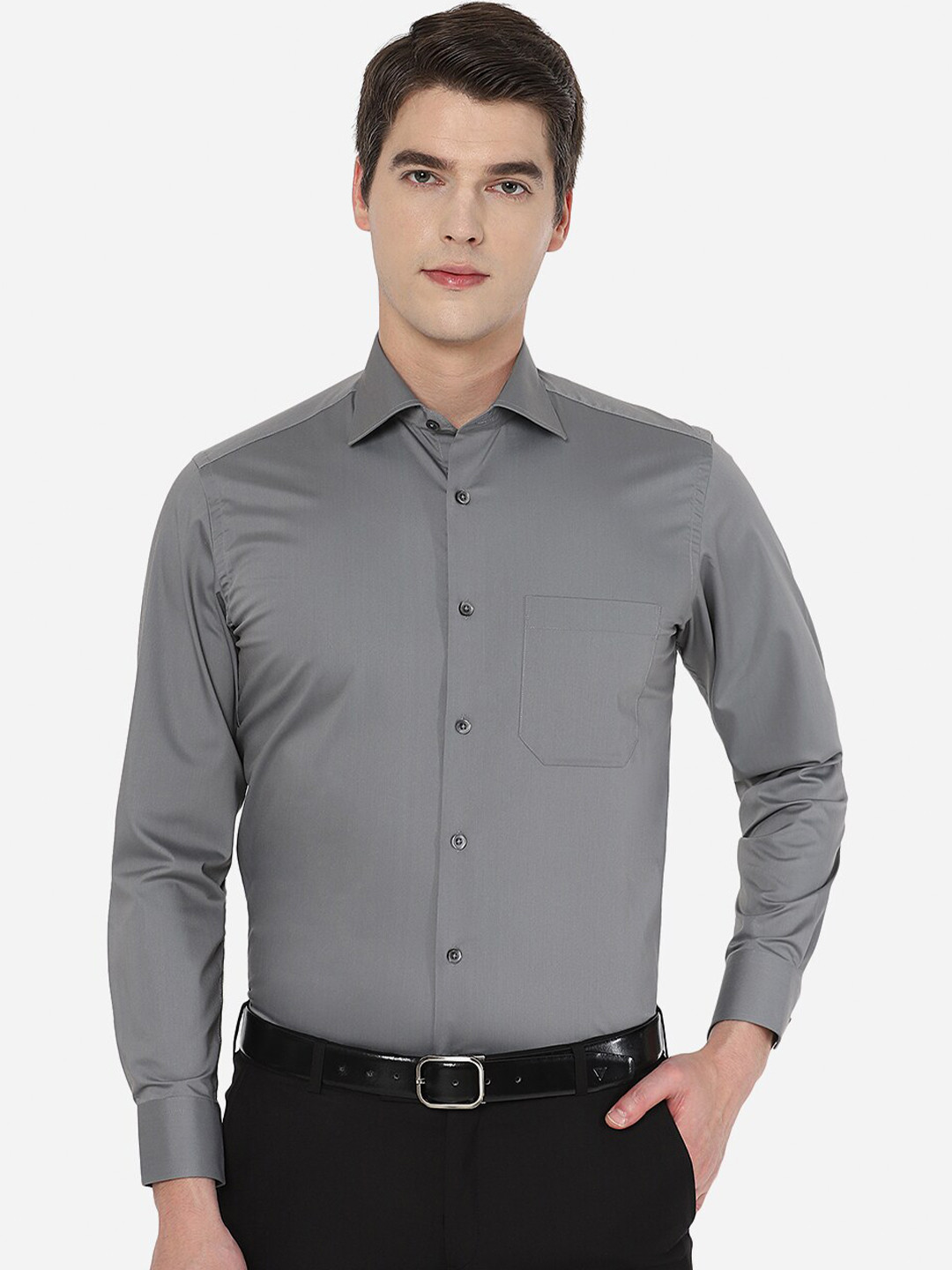 

Greenfibre Men cotton Grey Tight Slim Fit Formal Shirt
