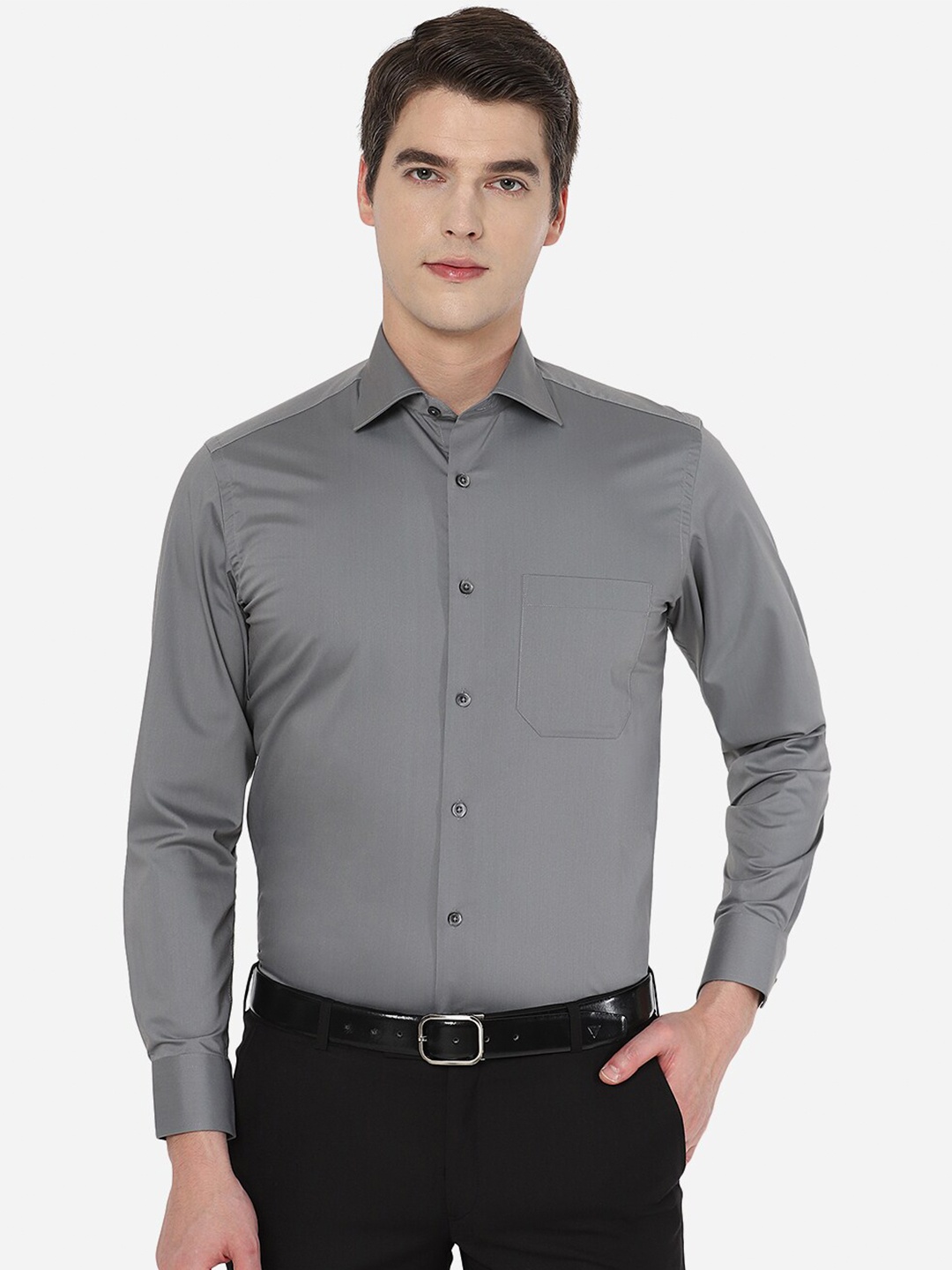 

Greenfibre Men cotton Grey Tight Slim Fit Formal Shirt