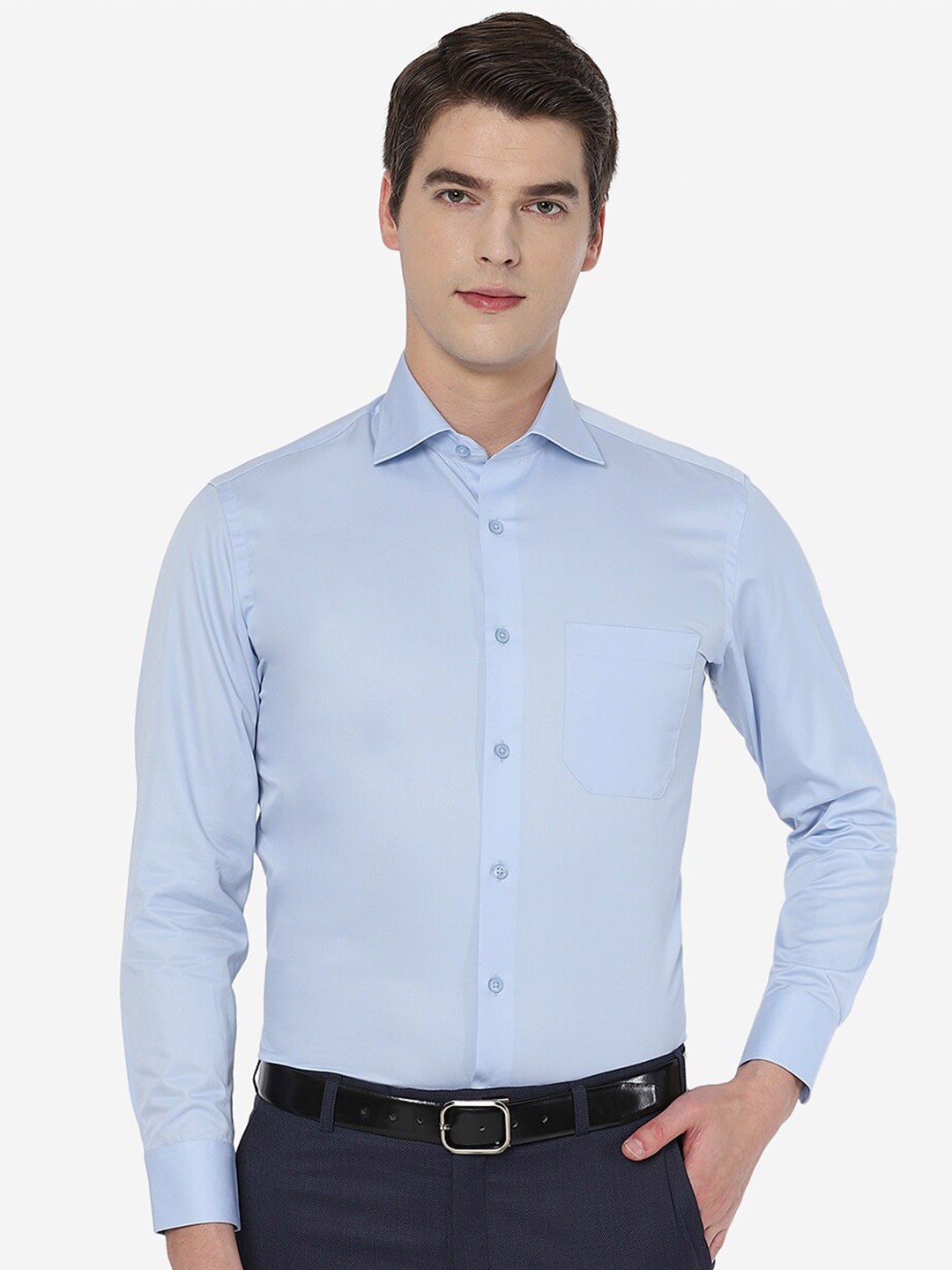 

Greenfibre Men Blue Solid Tight Slim Fit Cotton Formal Shirt