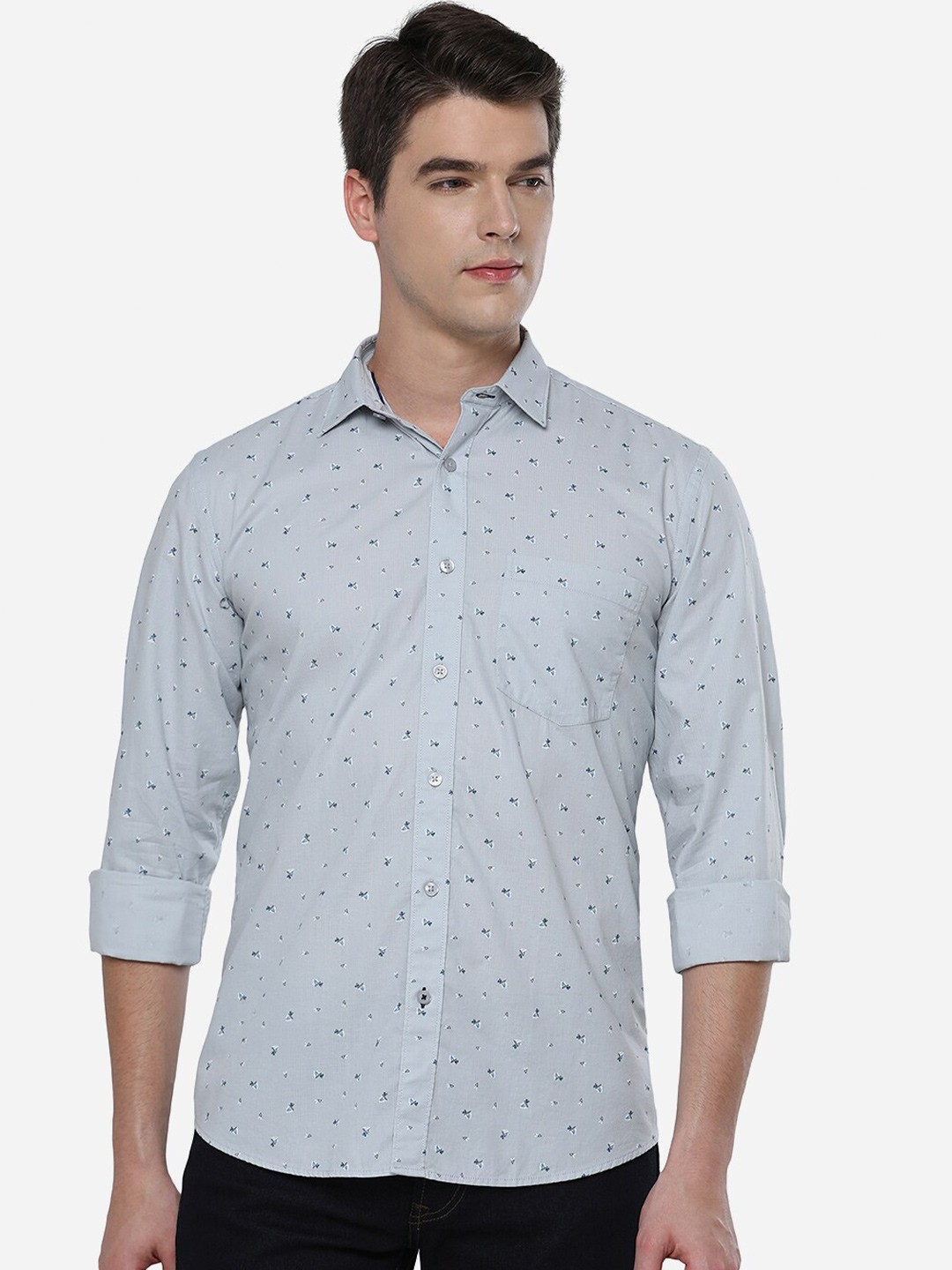 

Greenfibre Men Grey Printed Slim Fit Cotton Casual Shirt