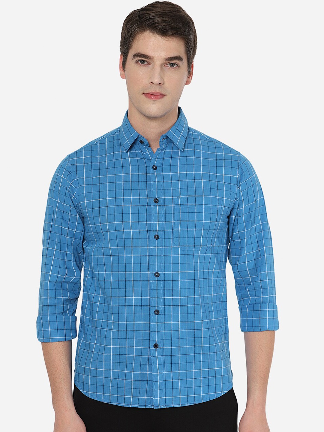 

Greenfibre Men Blue Tight Slim Fit Tartan Check Cotton Casual Shirt