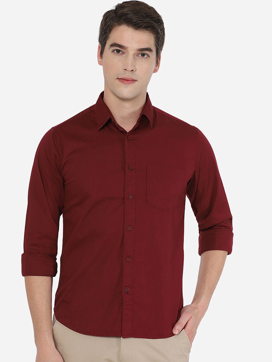 

Greenfibre Men Maroon Tight Slim Fit Casual Shirt
