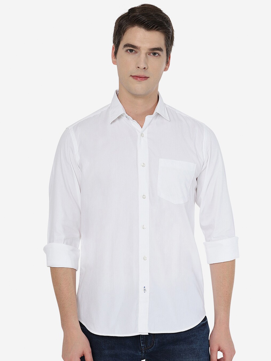 

JADE BLUE Men White Solid Slim Fit Cotton Casual Shirt