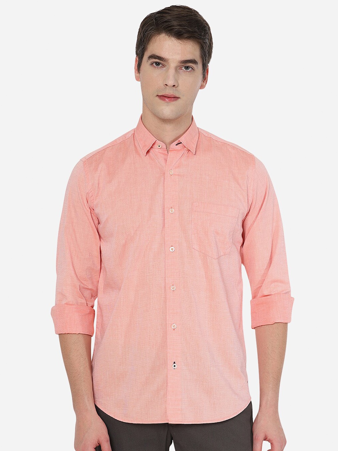 

JADE BLUE Men Orange Solid Slim Fit Cotton Casual Shirt