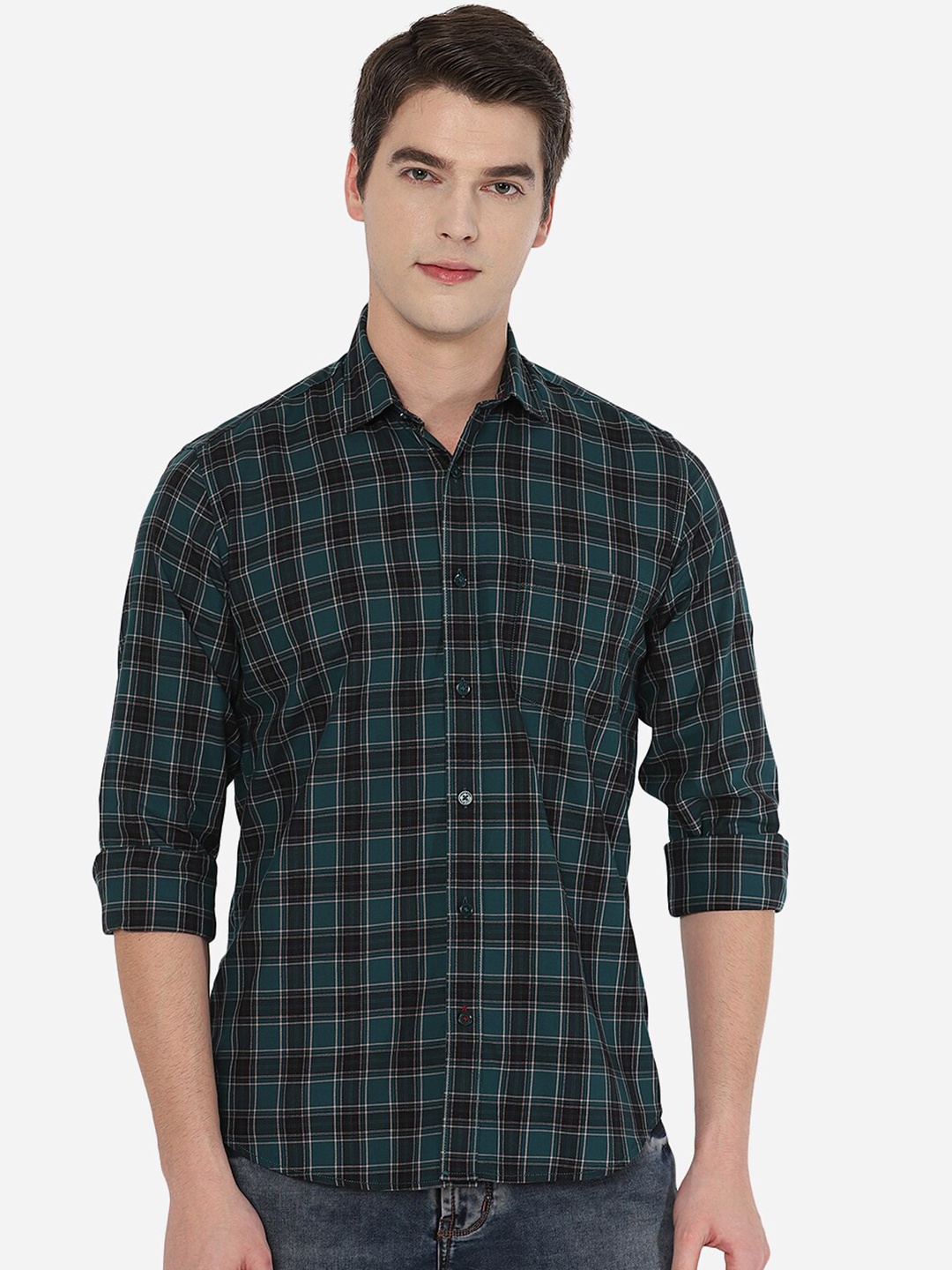 

JADE BLUE Men Green Slim Fit Tartan Checks Checked Casual Shirt