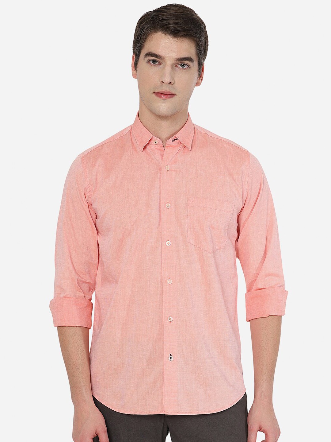 

JADE BLUE Men Orange Solid Slim Fit Cotton Casual Shirt