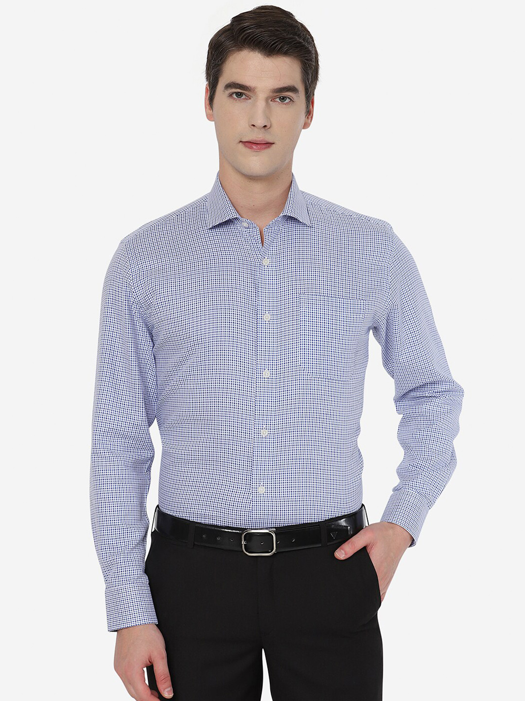 

JADE BLUE Men Blue Comfort Micro Checks Checked Formal Shirt