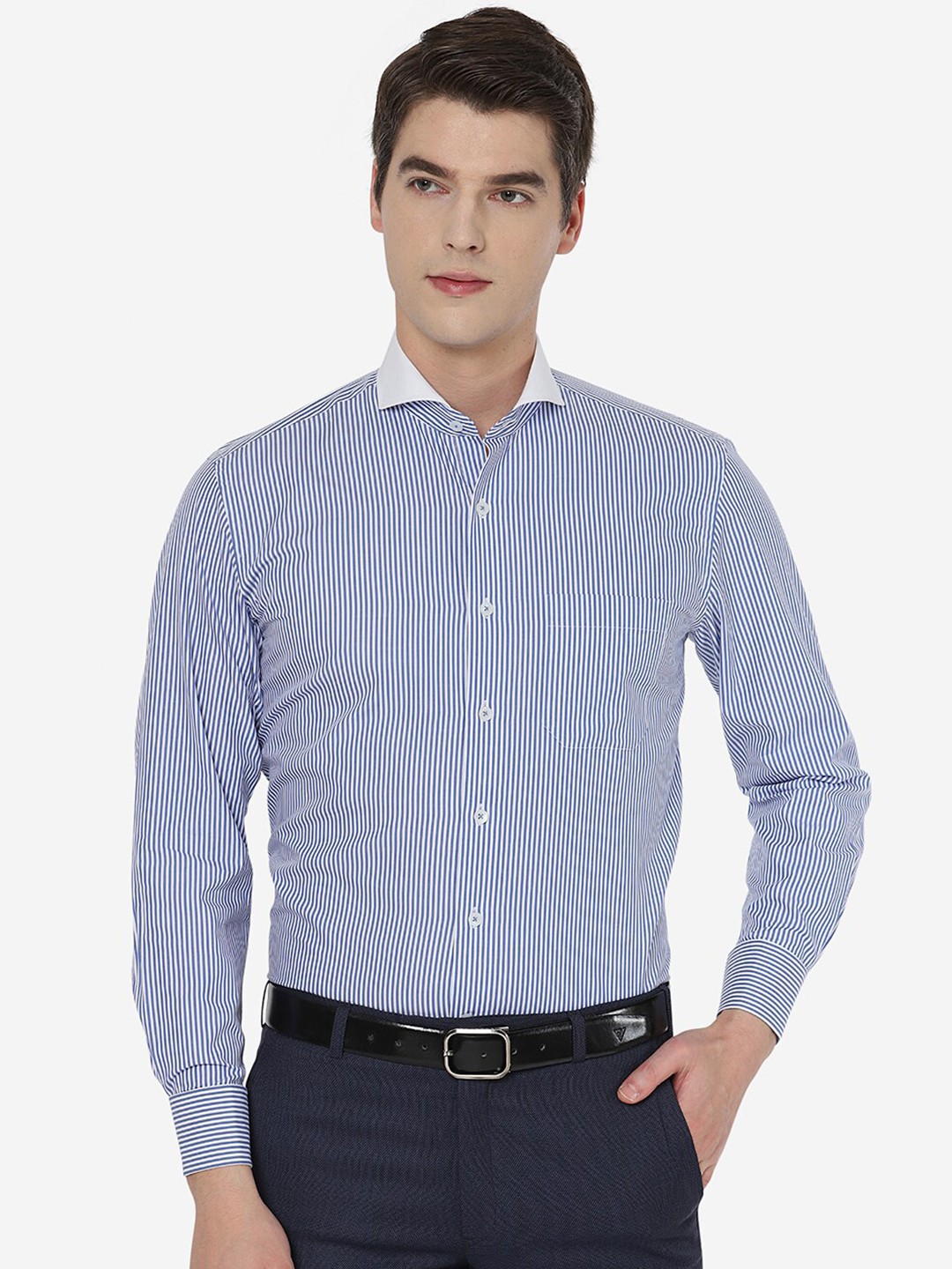 

JADE BLUE Men Blue Comfort Striped Cotton Formal Shirt