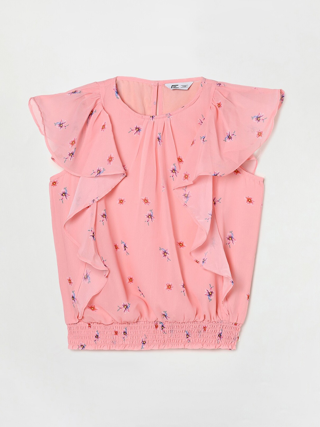 

Fame Forever by Lifestyle Girls Pink Print Ruffles Blouson Top