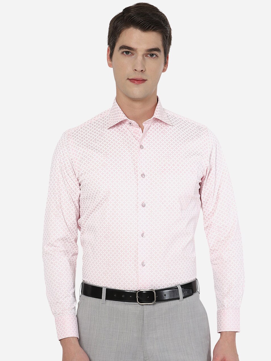 

METAL Men Pink Tight Slim Fit Printed Cotton Formal Shirt