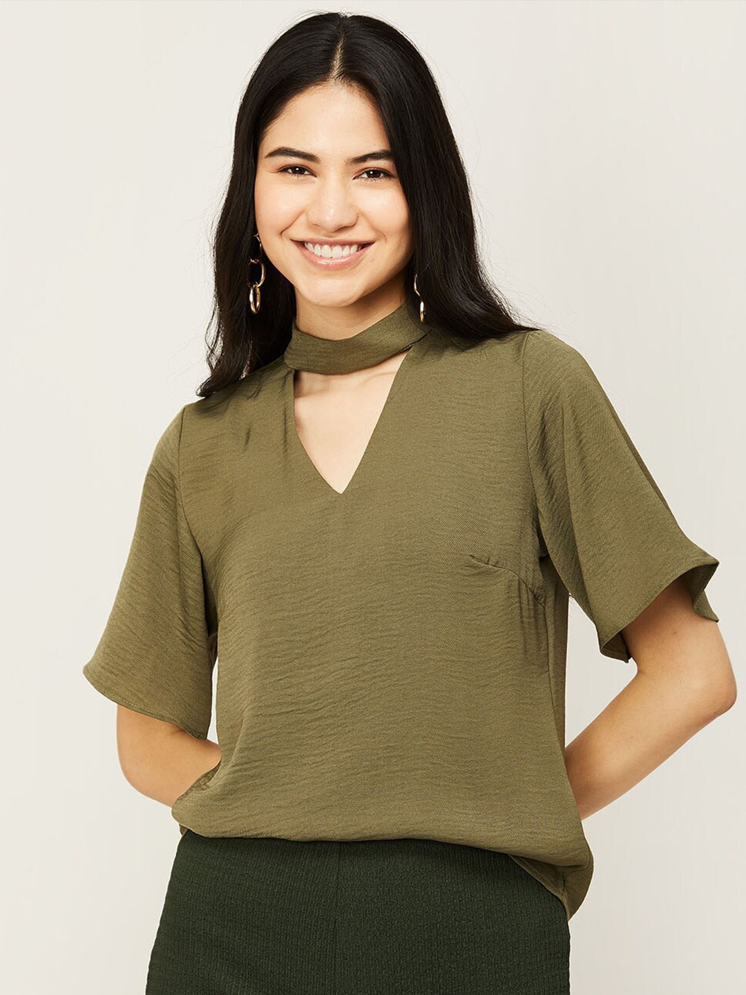

CODE by Lifestyle Olive Green Choker Neck Top