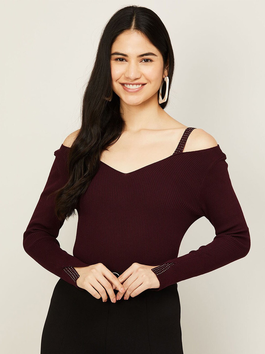 

CODE by Lifestyle Burgundy Off-Shoulder Bardot Top