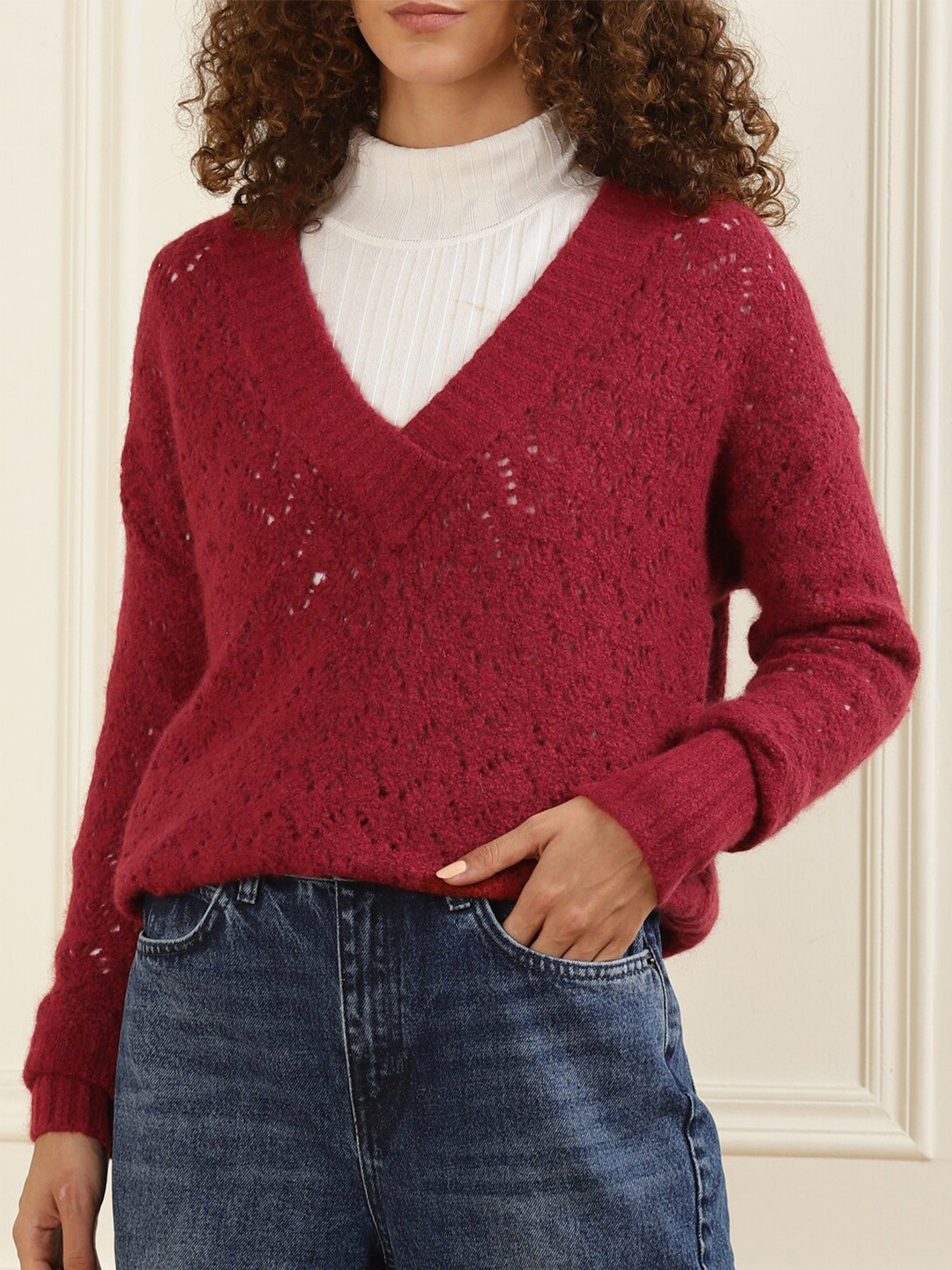 

Ted Baker Women Red Cable Knit Pullover