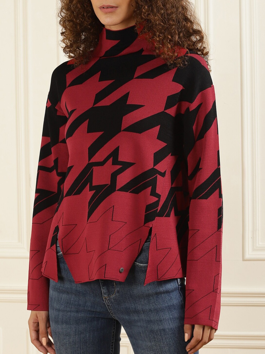 

Ted Baker Women Red & Black Printed Pullover