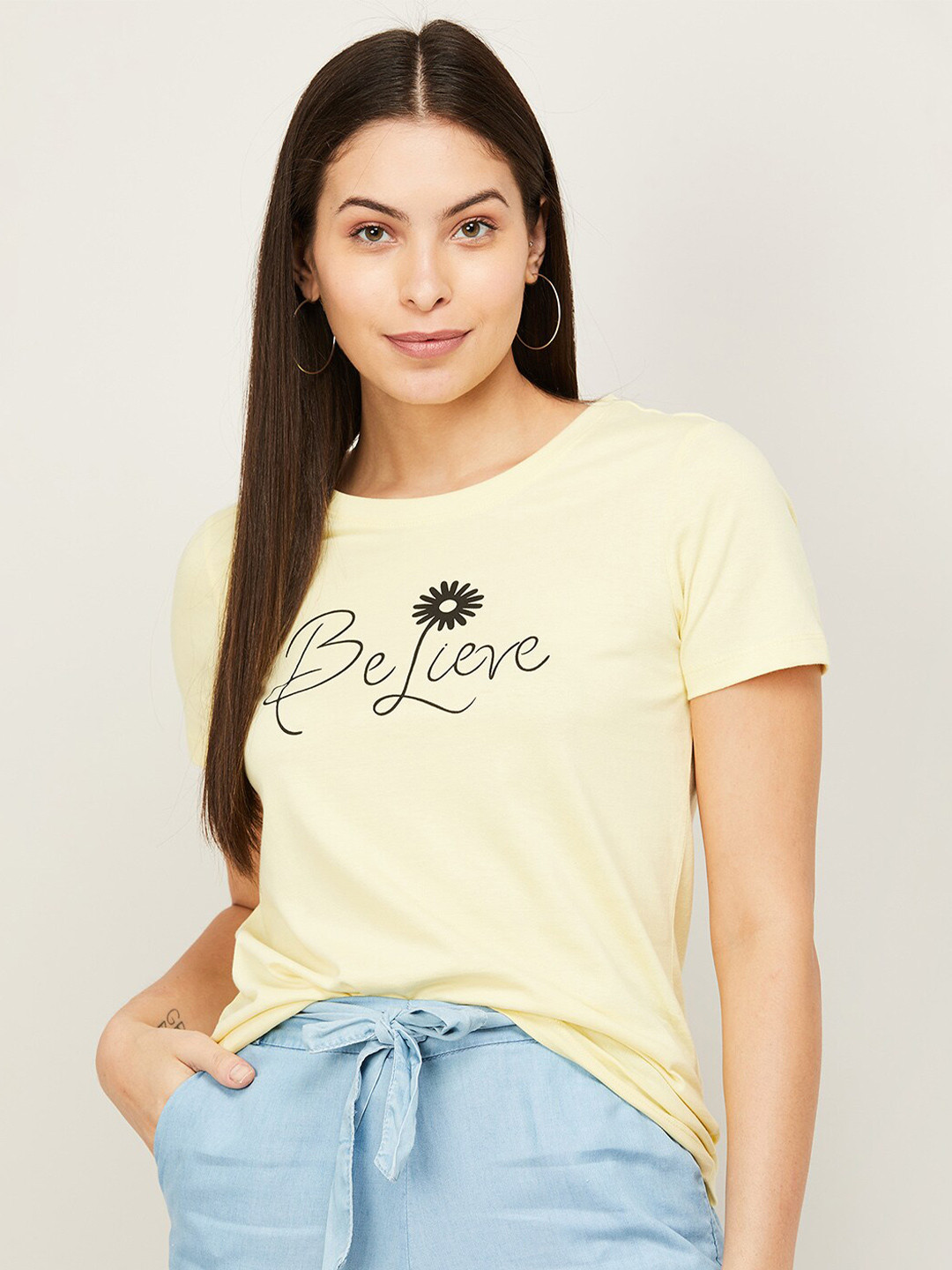 

Fame Forever by Lifestyle Women Yellow Typography Printed Cotton T-shirt