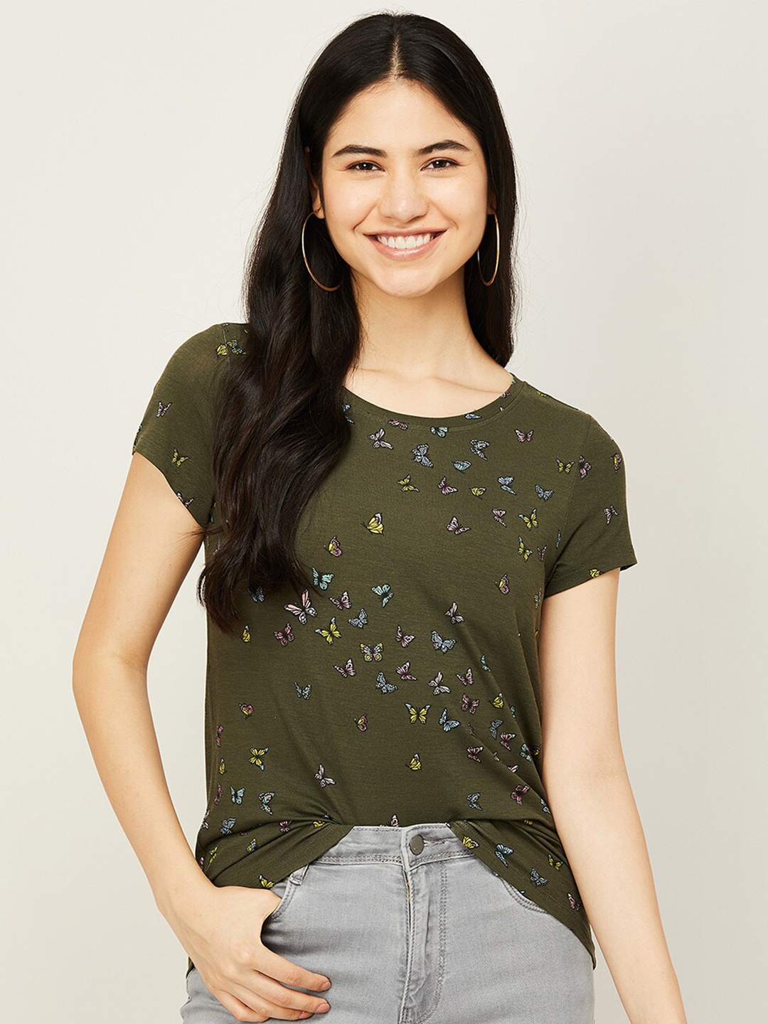 

Fame Forever by Lifestyle Women Olive Green Printed T-shirt