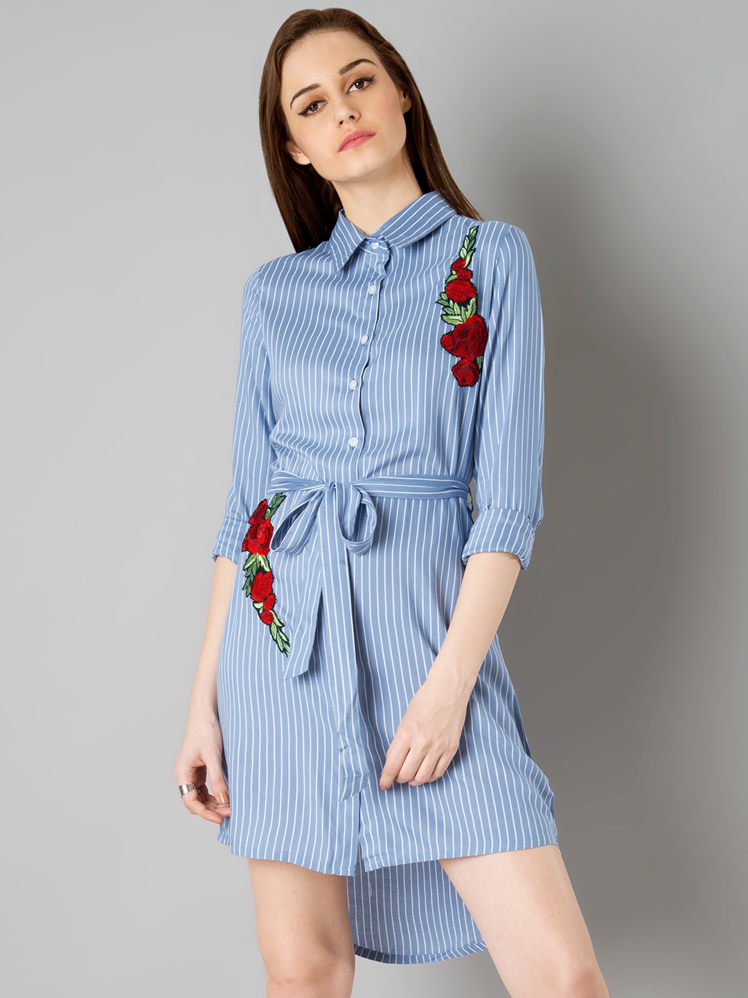 

FabAlley Women Blue & White Striped Shirt Dress