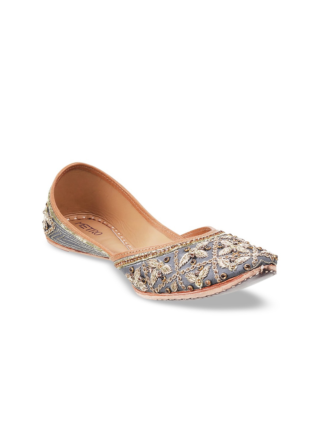 

Metro Women Grey Embellished Ethnic Mojaris Flats