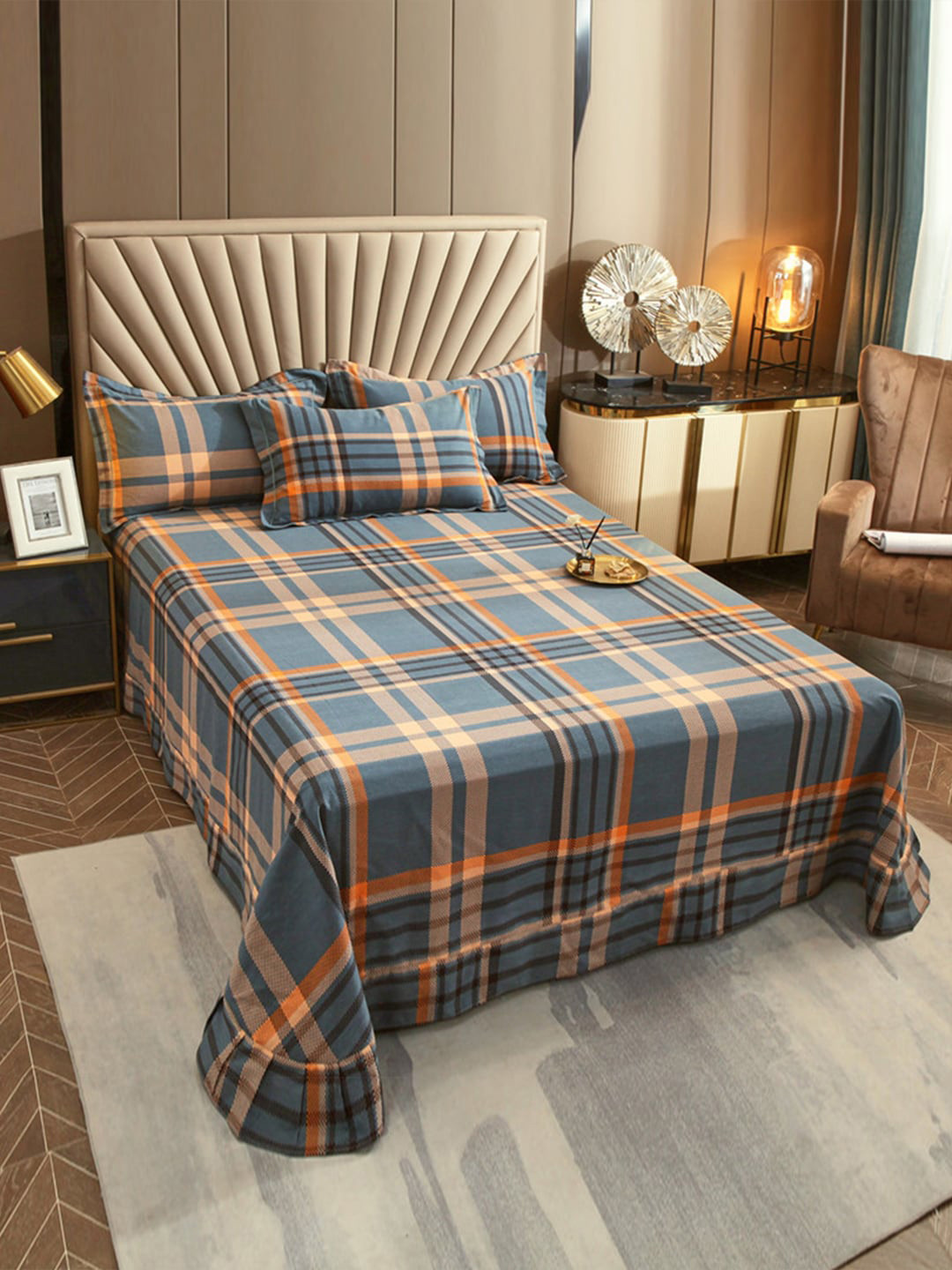 

JC Collection Grey & Orange Geometric 240TC Single Bedsheet with 2 Pillow Covers