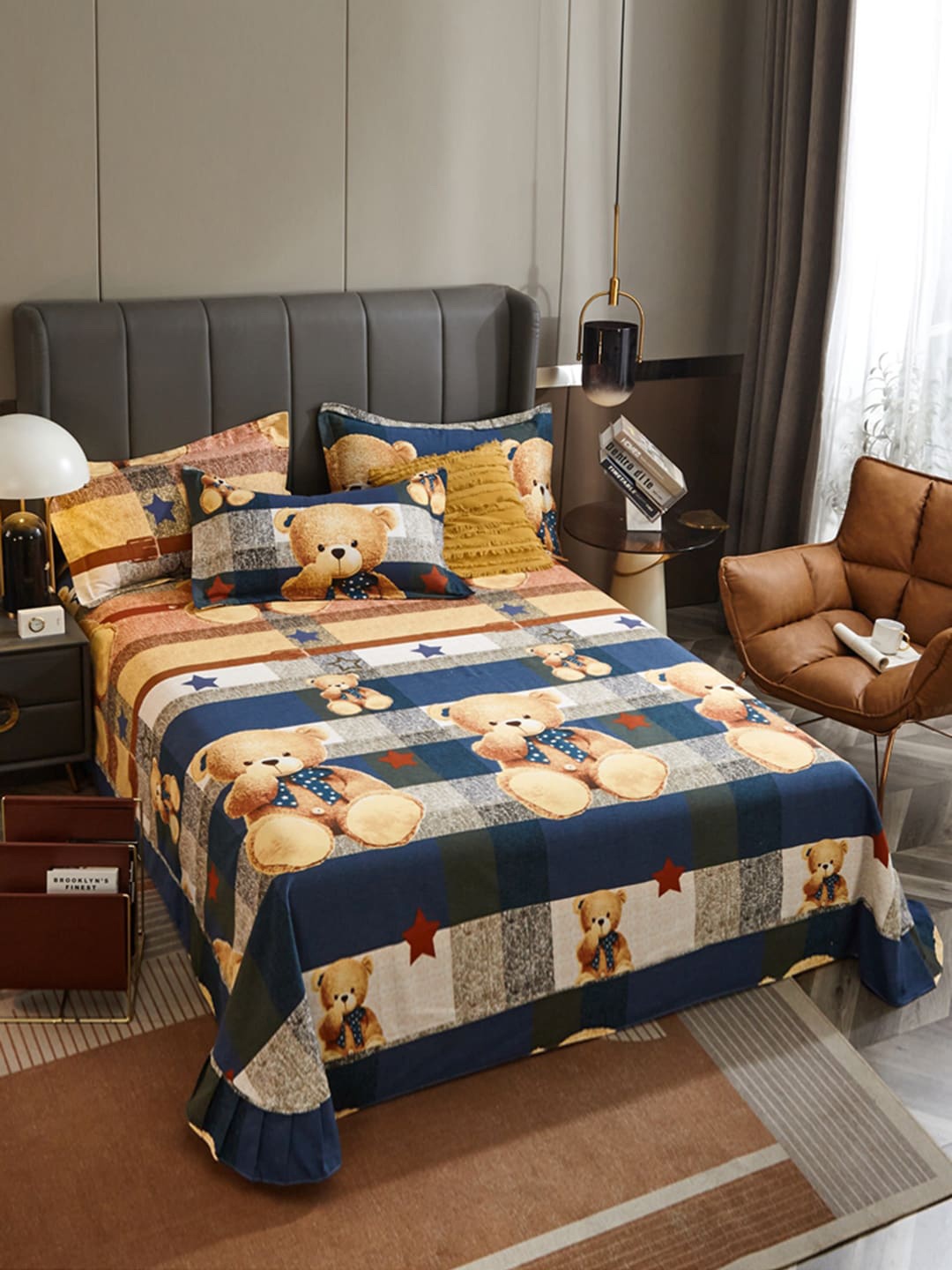 

JC HOME Blue & Beige Printed 220 TC Single Bedsheet With 2 Pillow Covers
