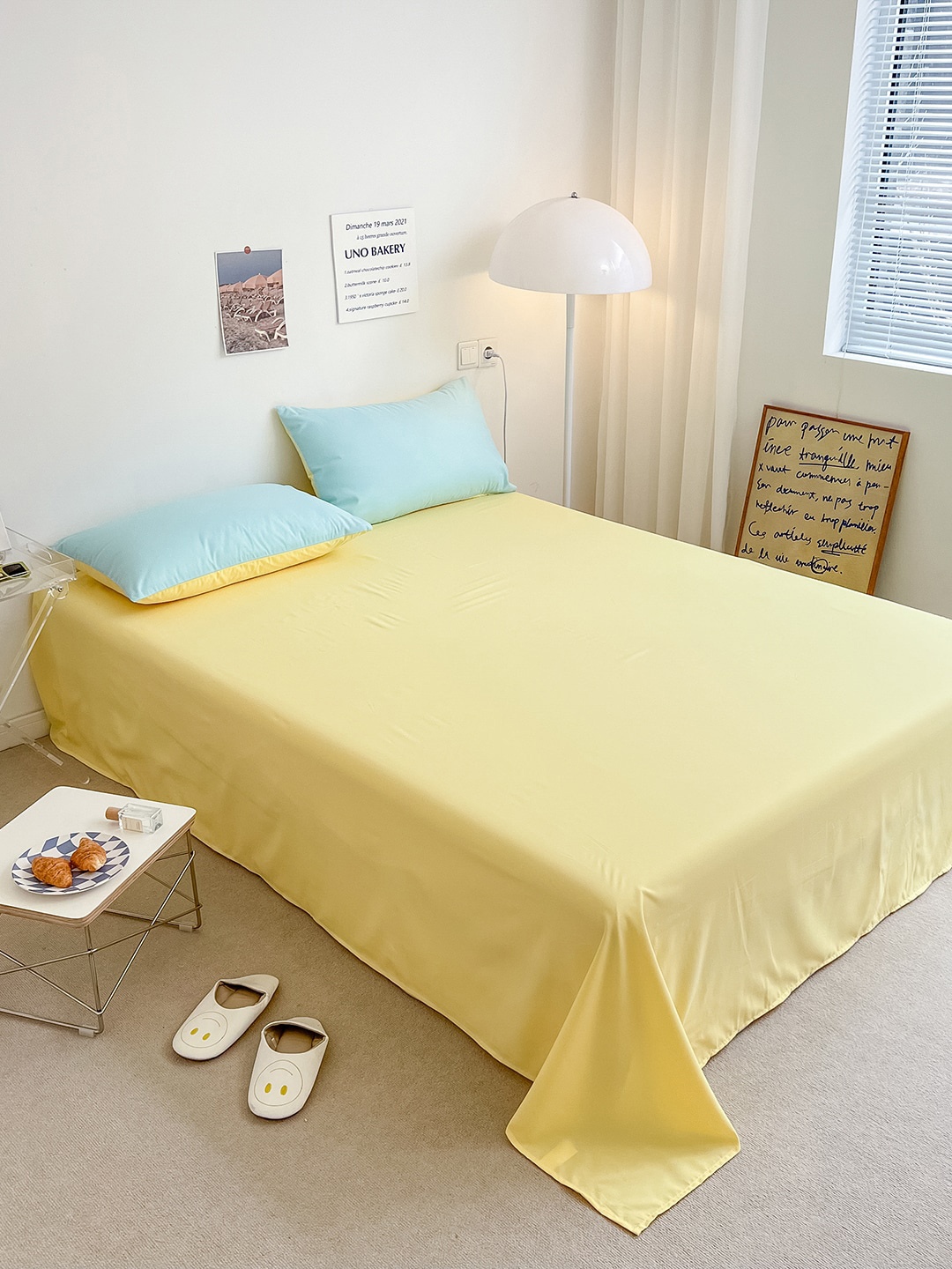 

JC Collection Yellow & Blue Solid 140 TC King Bedsheet with 2 Pillow Covers