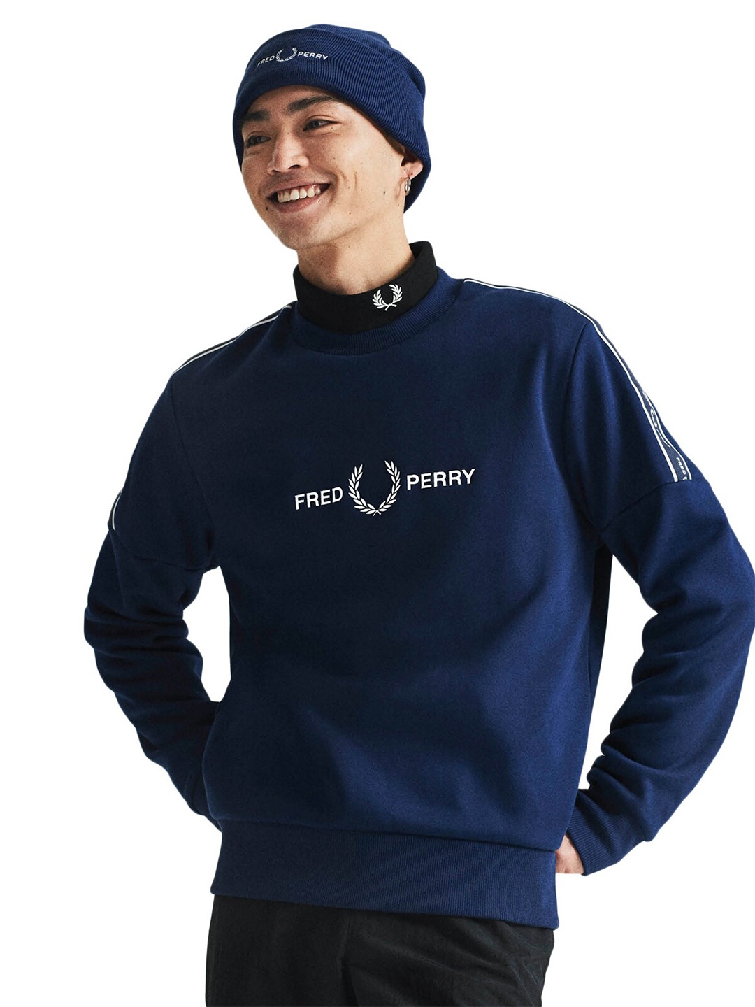 

Fred Perry Men Navy Blue Printed Sweatshirt