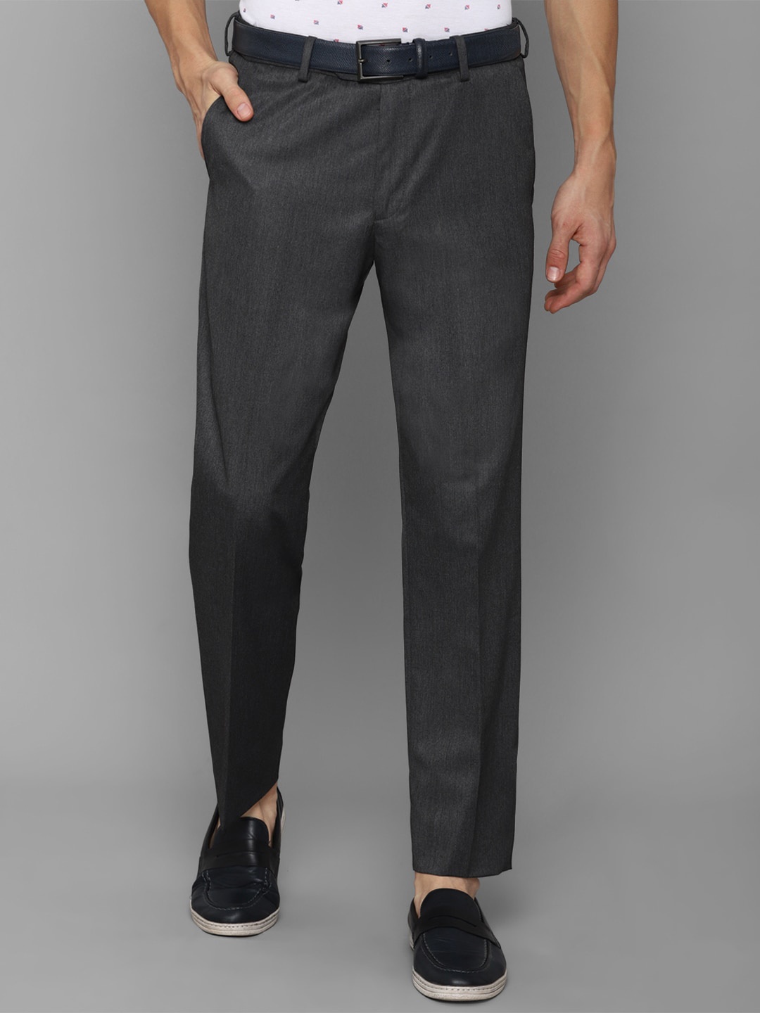 

Allen Solly Men Grey Textured Self Design Trousers