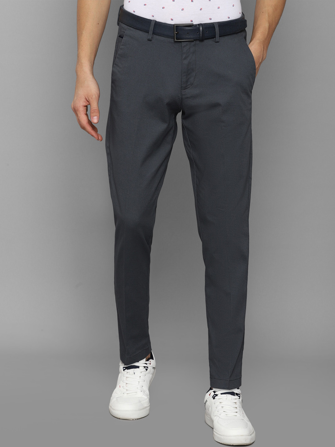 

Allen Solly Men Navy Blue Solid Slim Fit Trousers