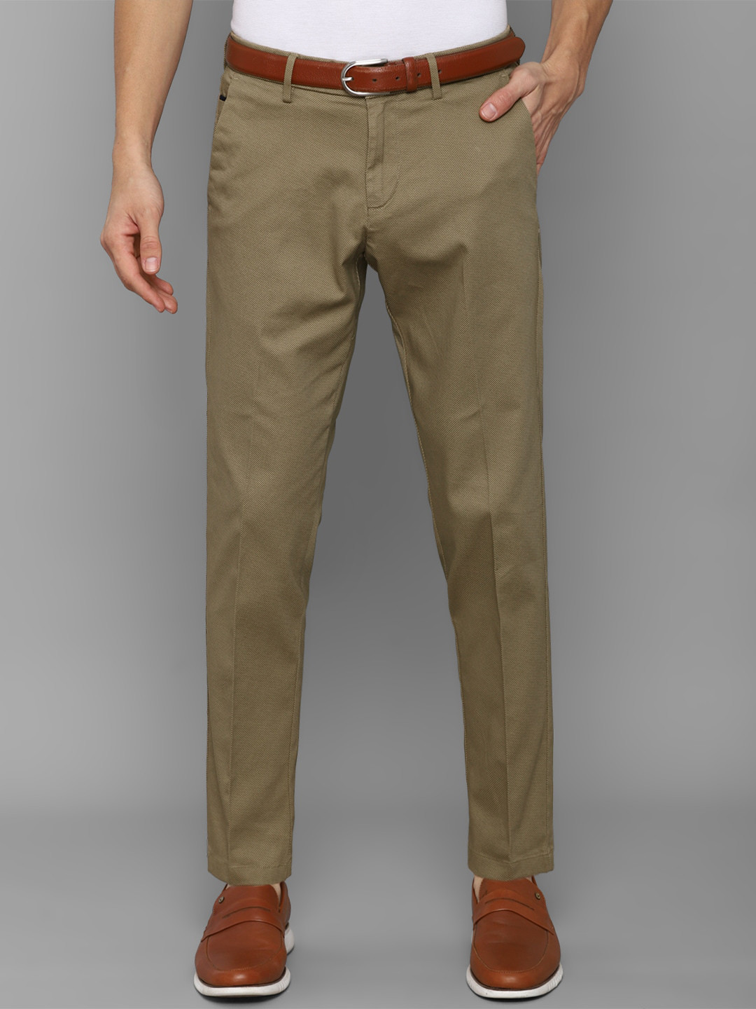 

Allen Solly Men Khaki Textured Slim Fit Trousers