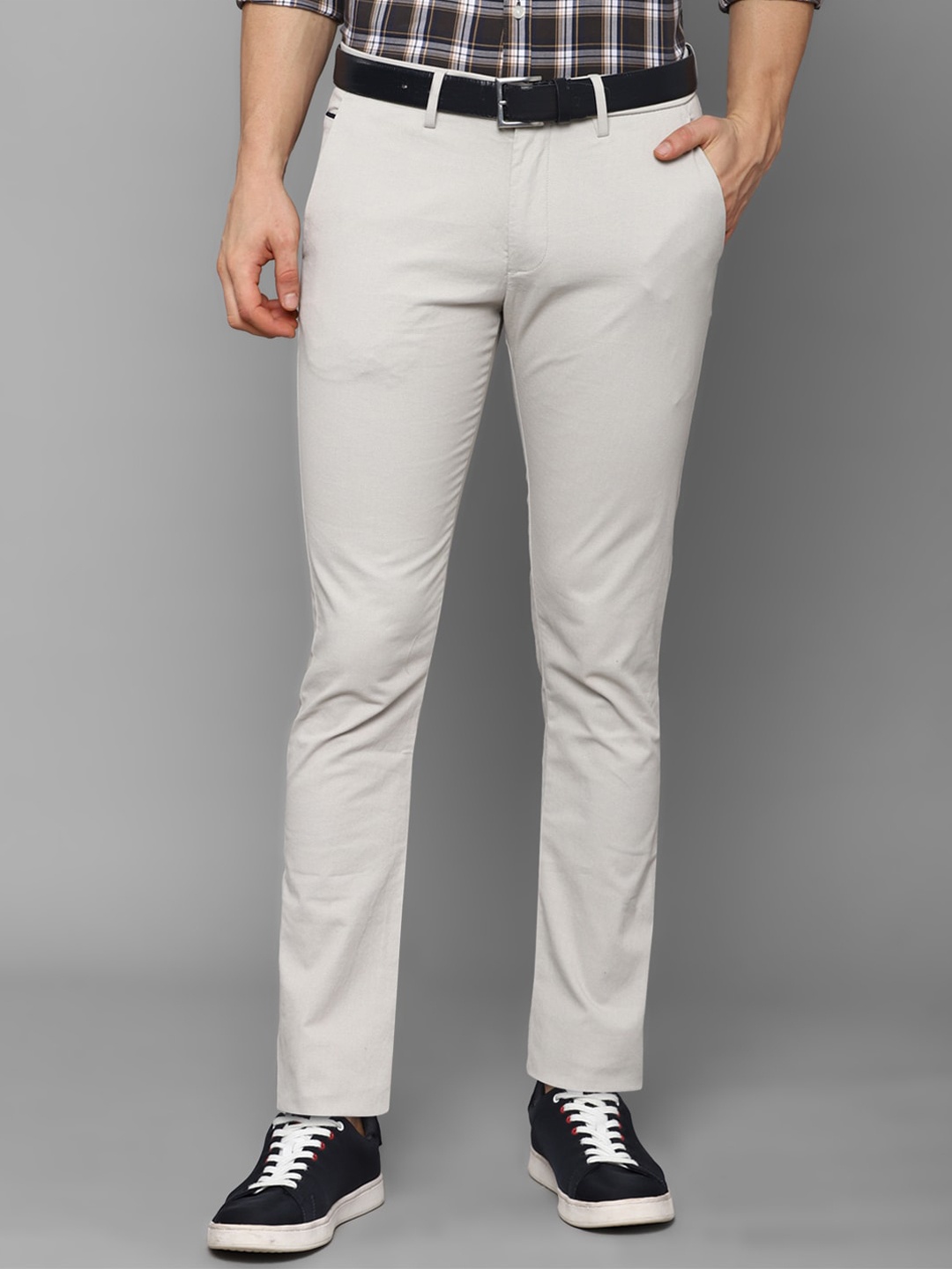 

Allen Solly Men Cream-Coloured Textured Slim Fit Trousers