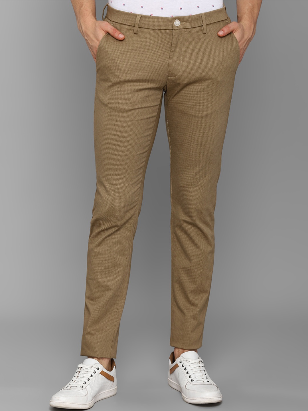 

Allen Solly Men Khaki Textured Slim Fit Chinos Trousers