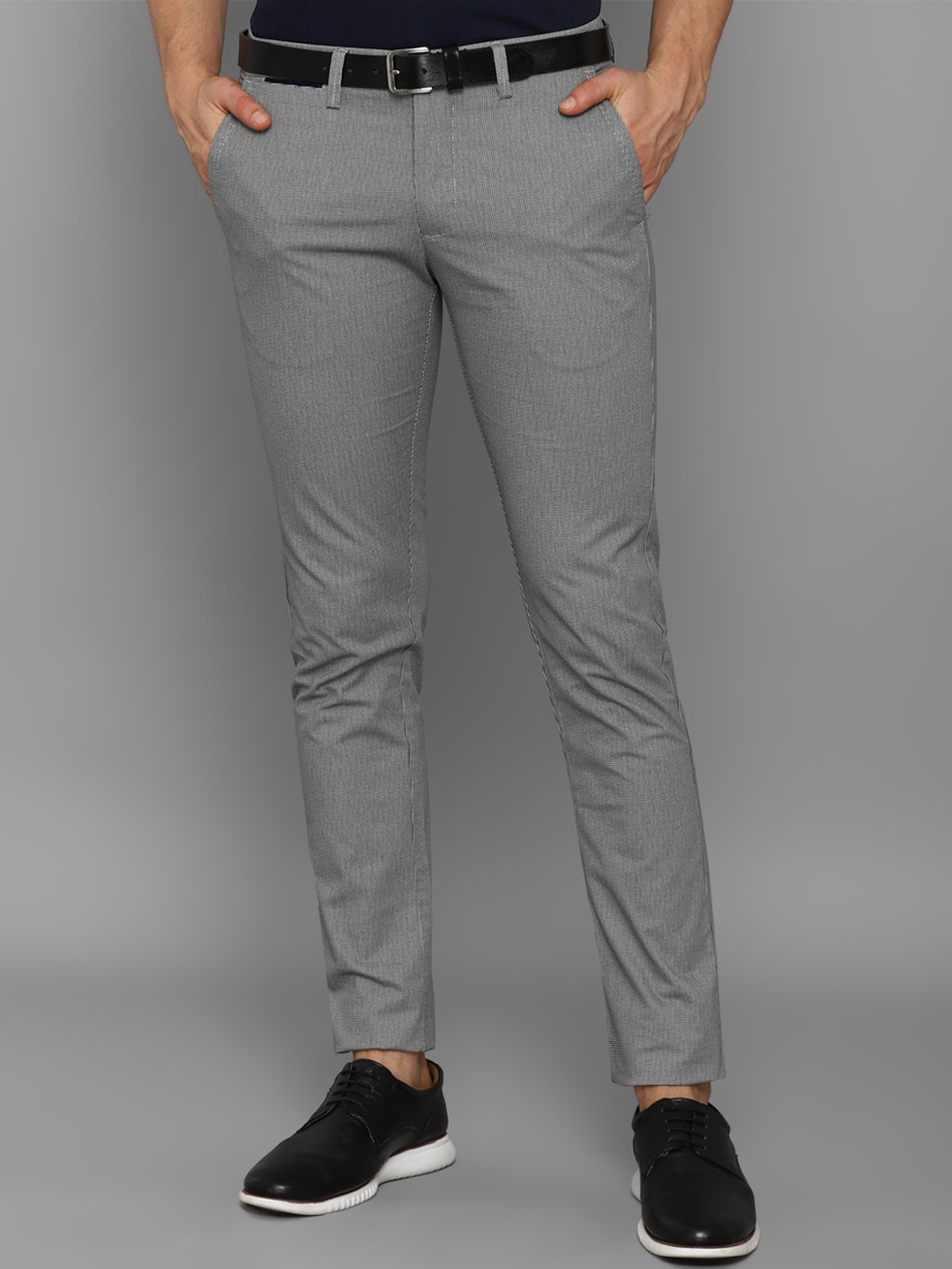 

Allen Solly Men Grey Textured Slim Fit Trousers