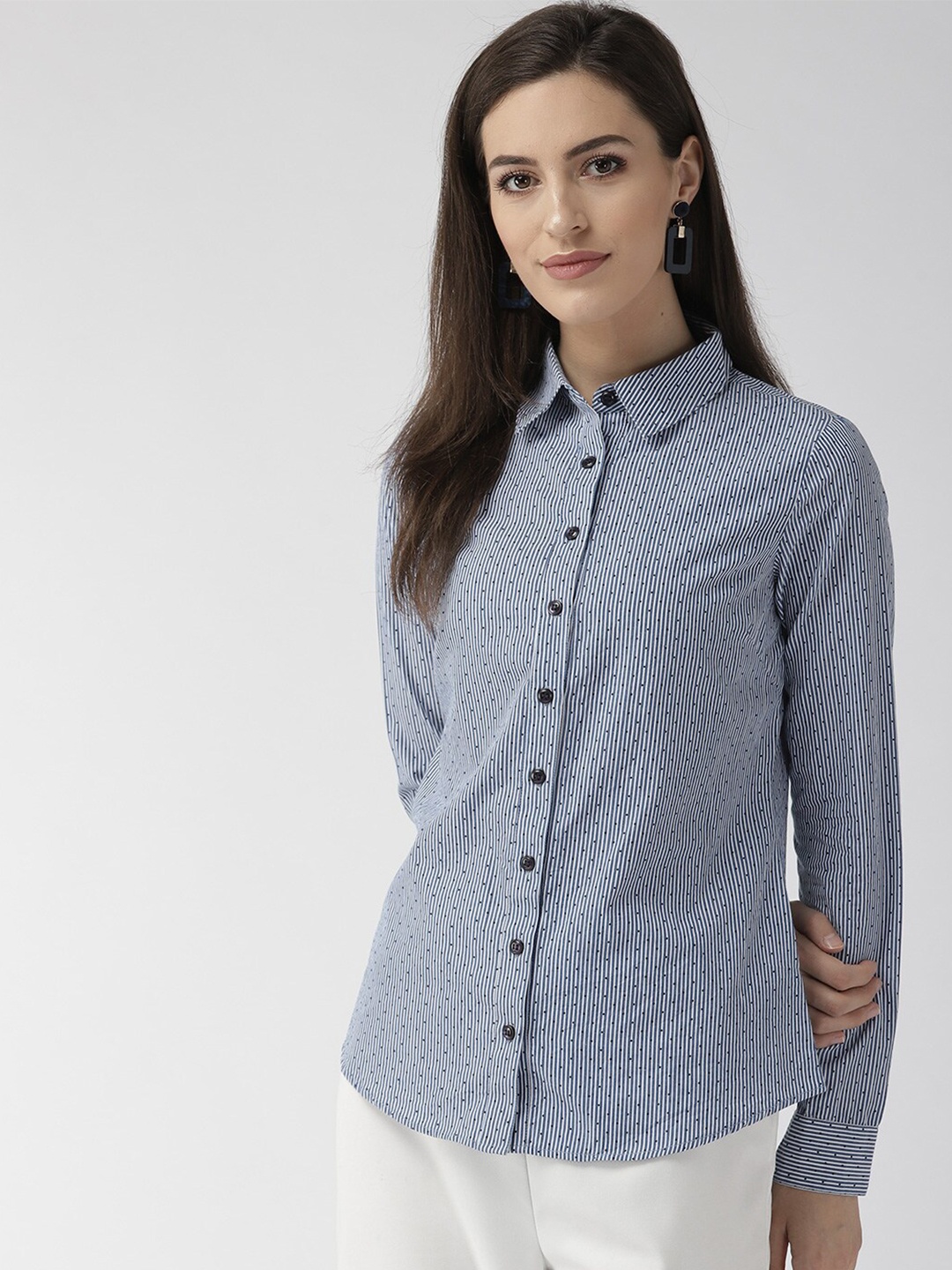 

Xpose Women Blue Comfort Striped Formal Shirt