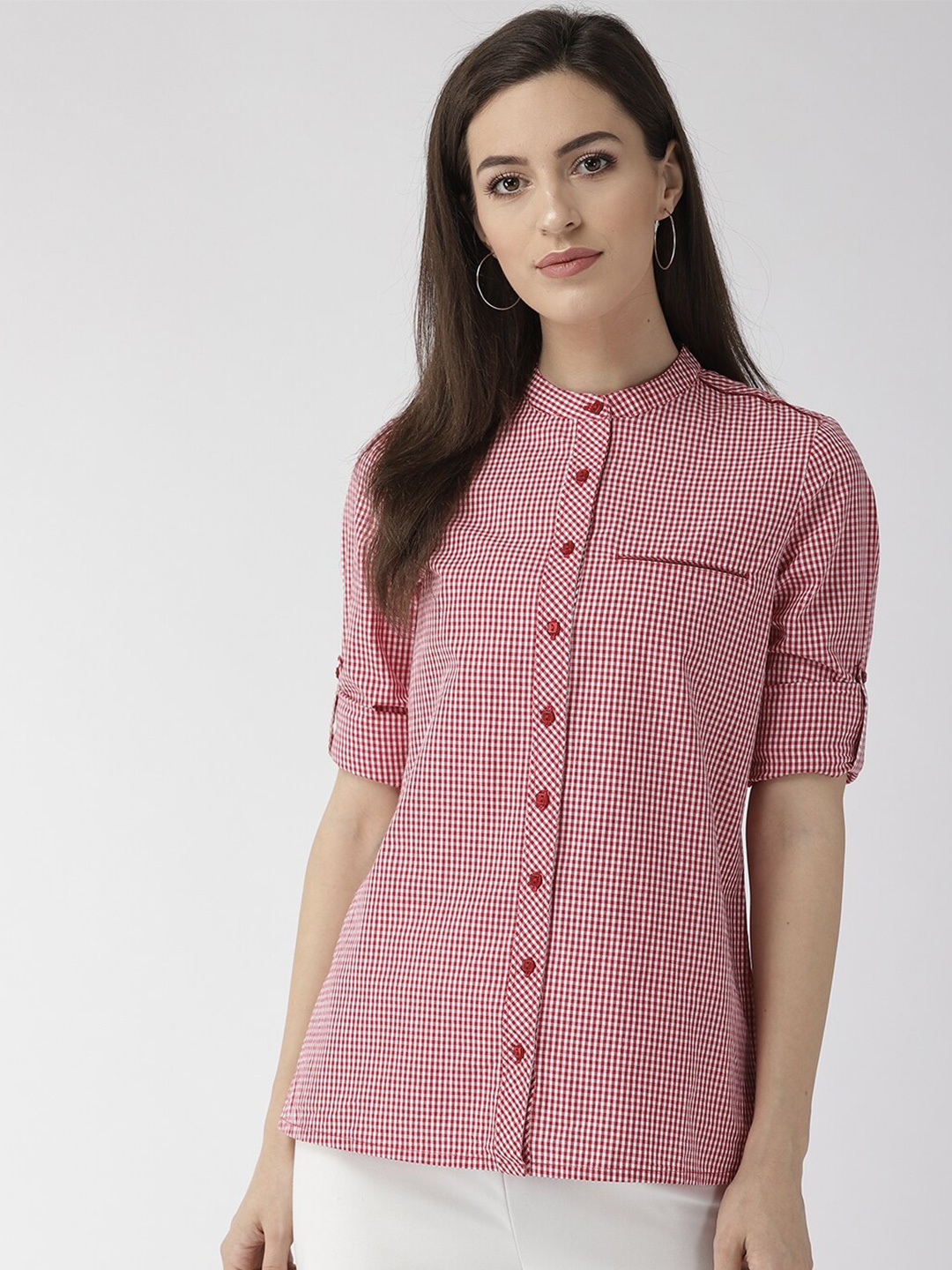 

Xpose Women Red Comfort Micro Checks Checked Casual Cotton Shirt