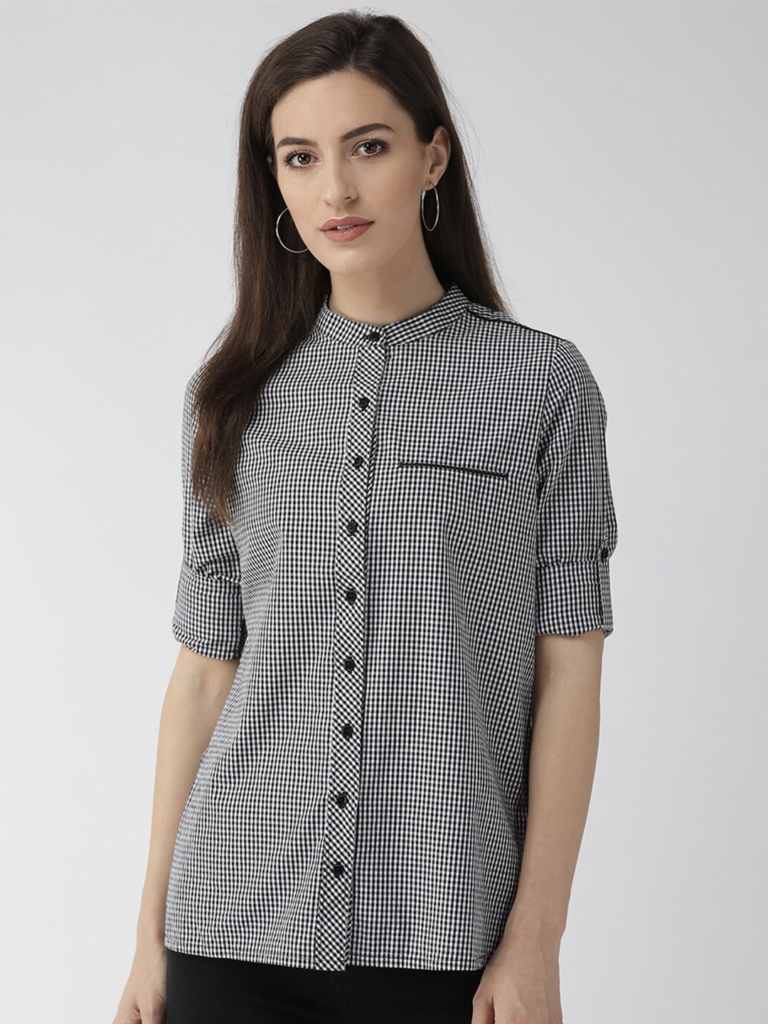 

Xpose Women Black Comfort Micro Checked Casual Cotton Shirt