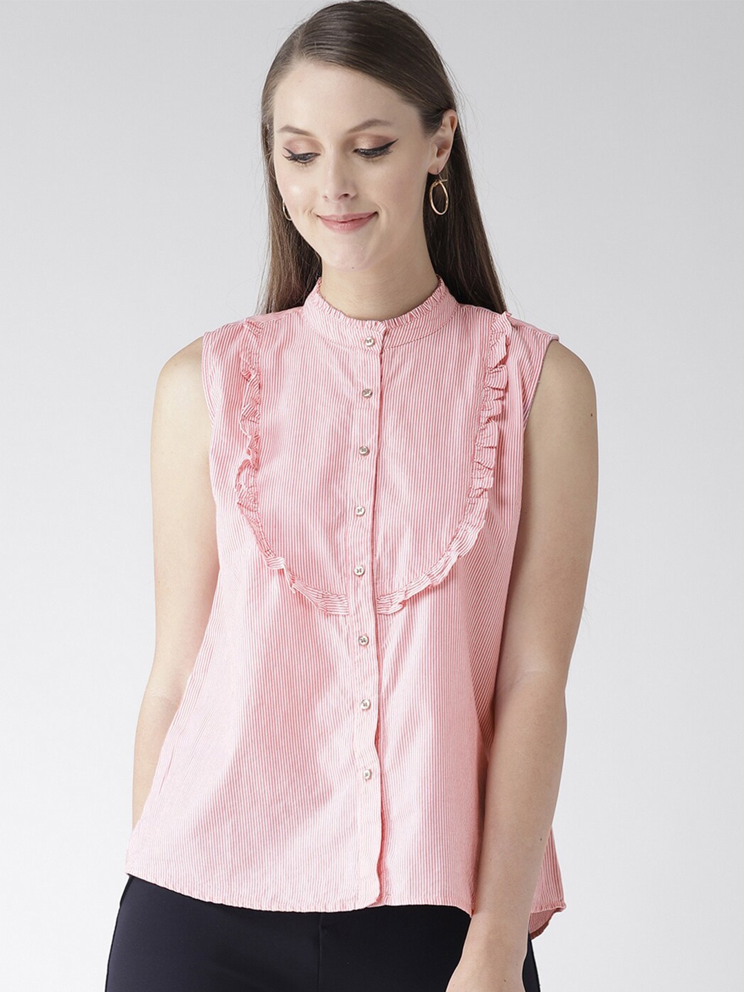 

Xpose Mandarin Collar Ruffles Top, Red