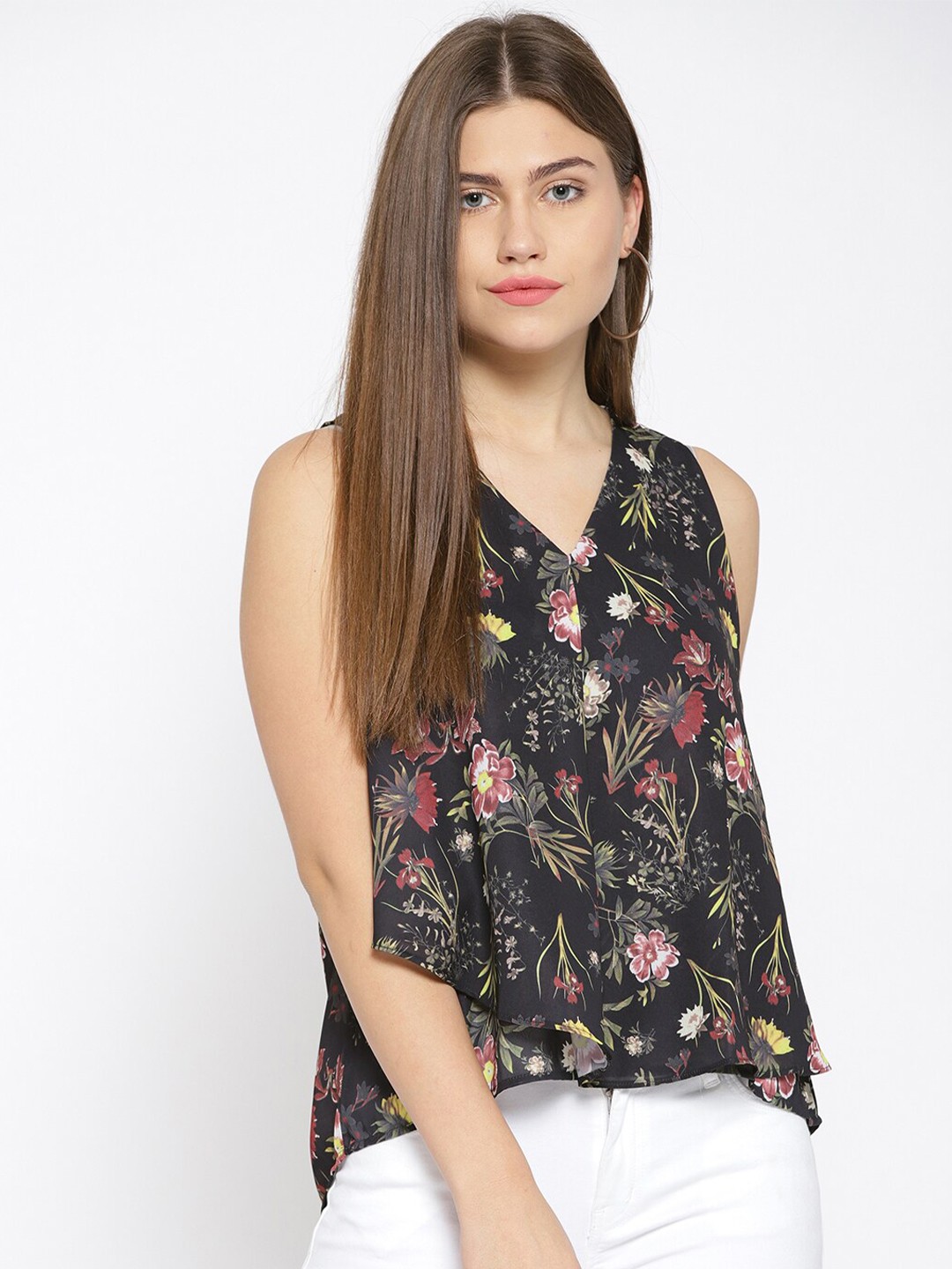 

Xpose Black & Pink Floral Printed Top