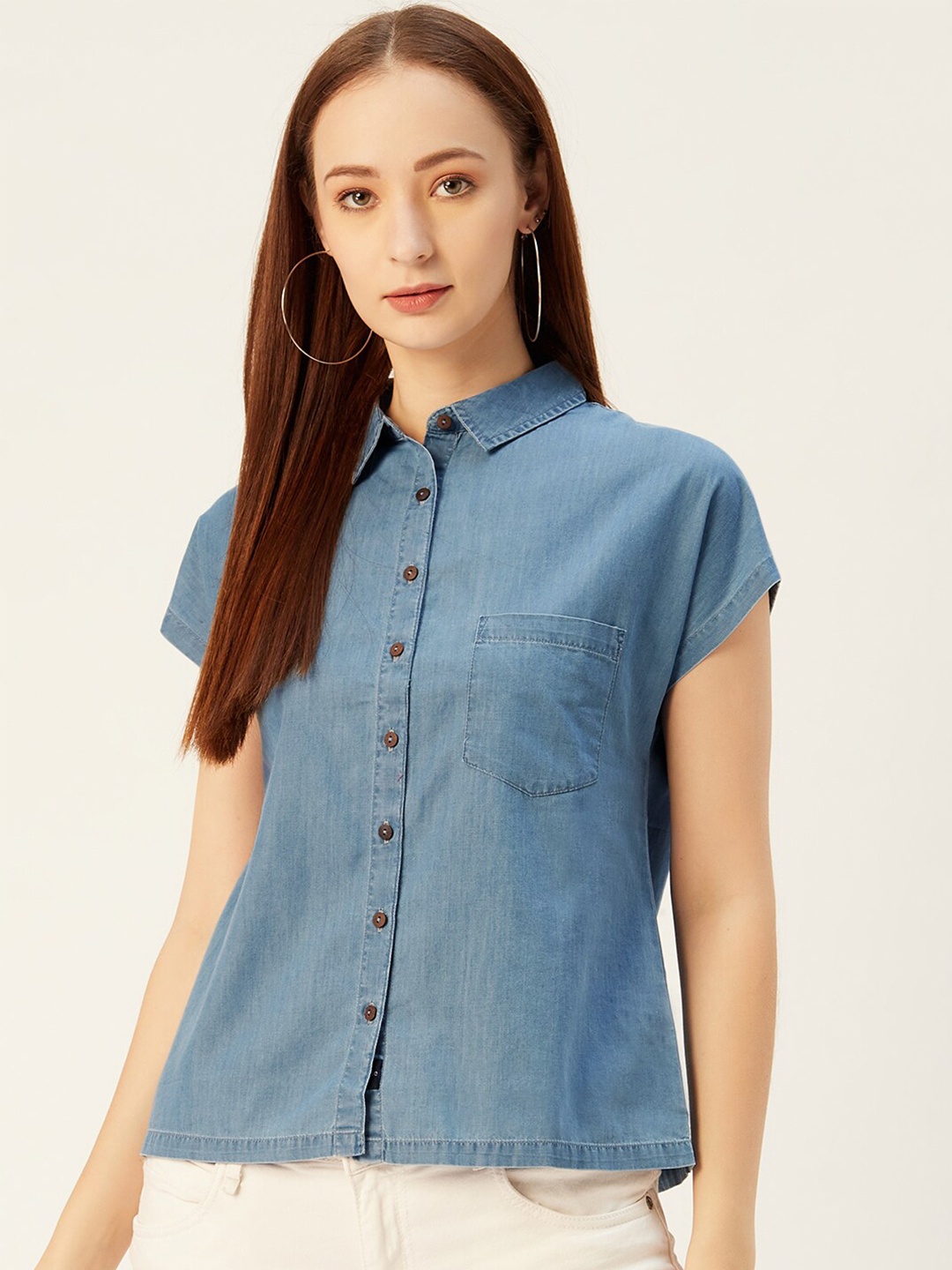 

Xpose Women Blue Comfort Slim Fit Casual Cotton Denim Shirt
