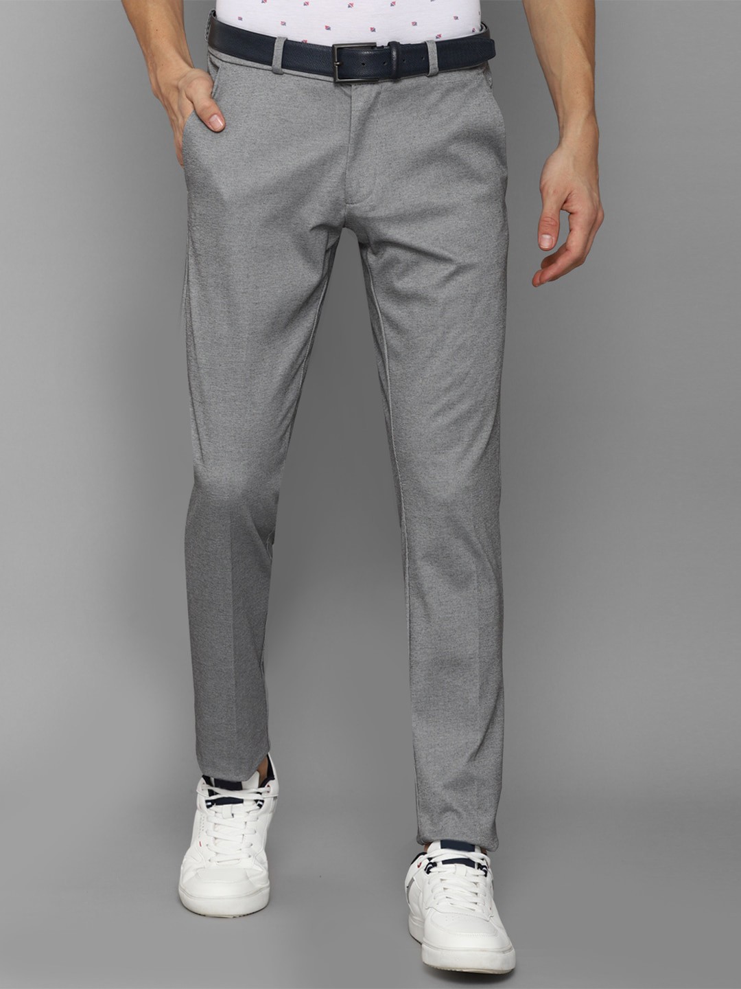 

Allen Solly Men Grey Textured Slim Fit Trousers