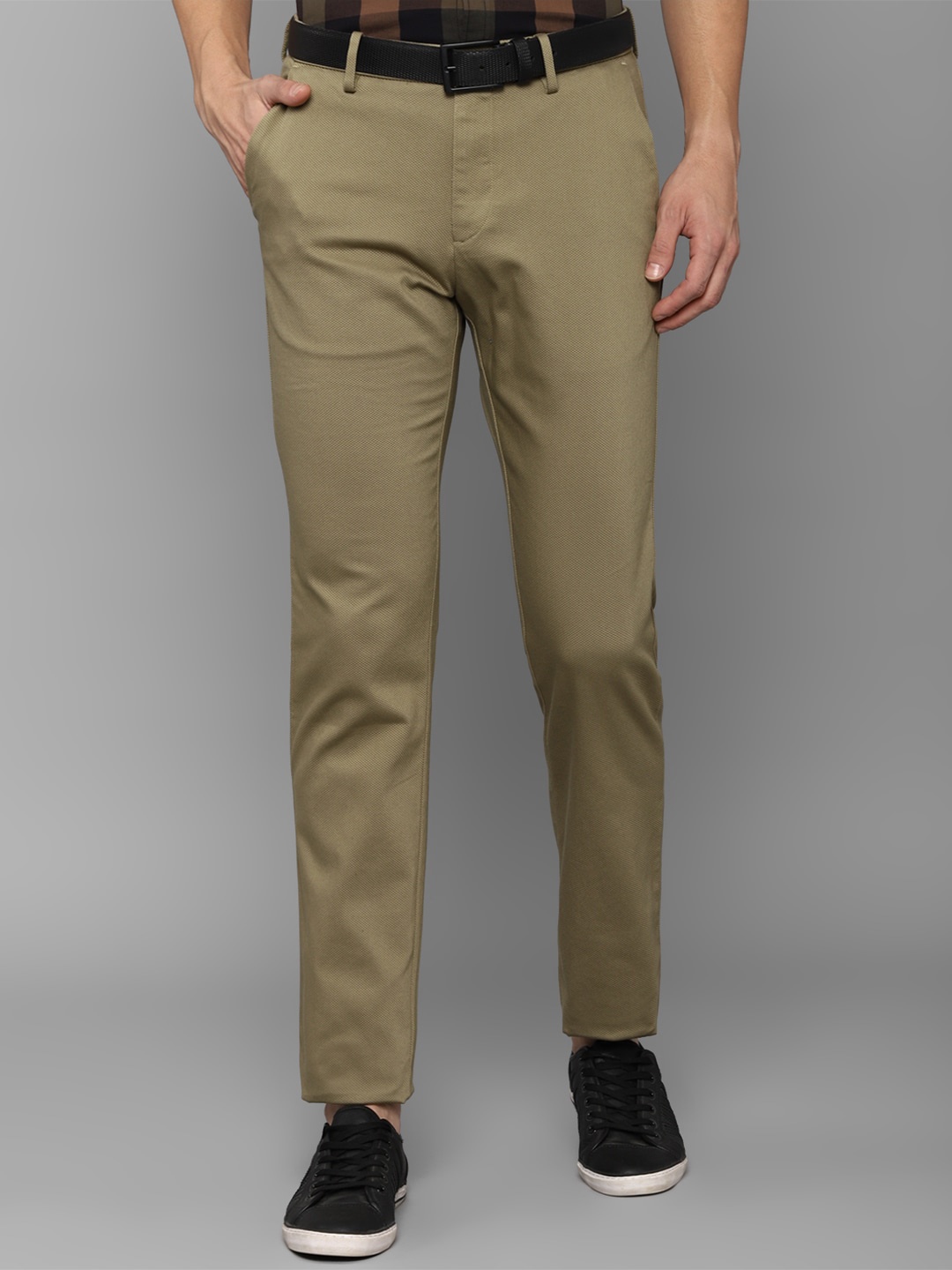 

Allen Solly Men Olive Green Textured Trousers
