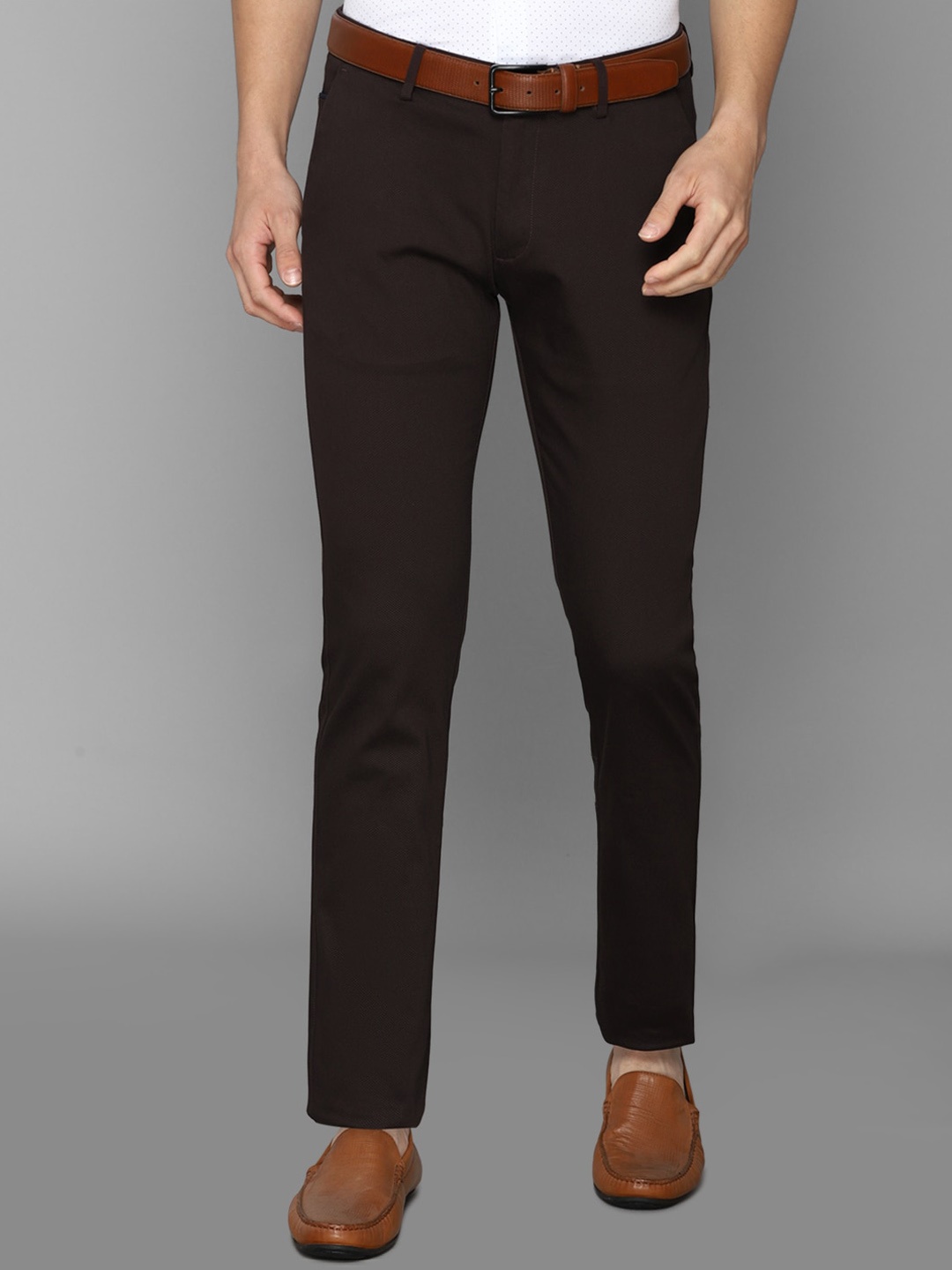 

Allen Solly Men Brown Textured Slim Fit Trousers