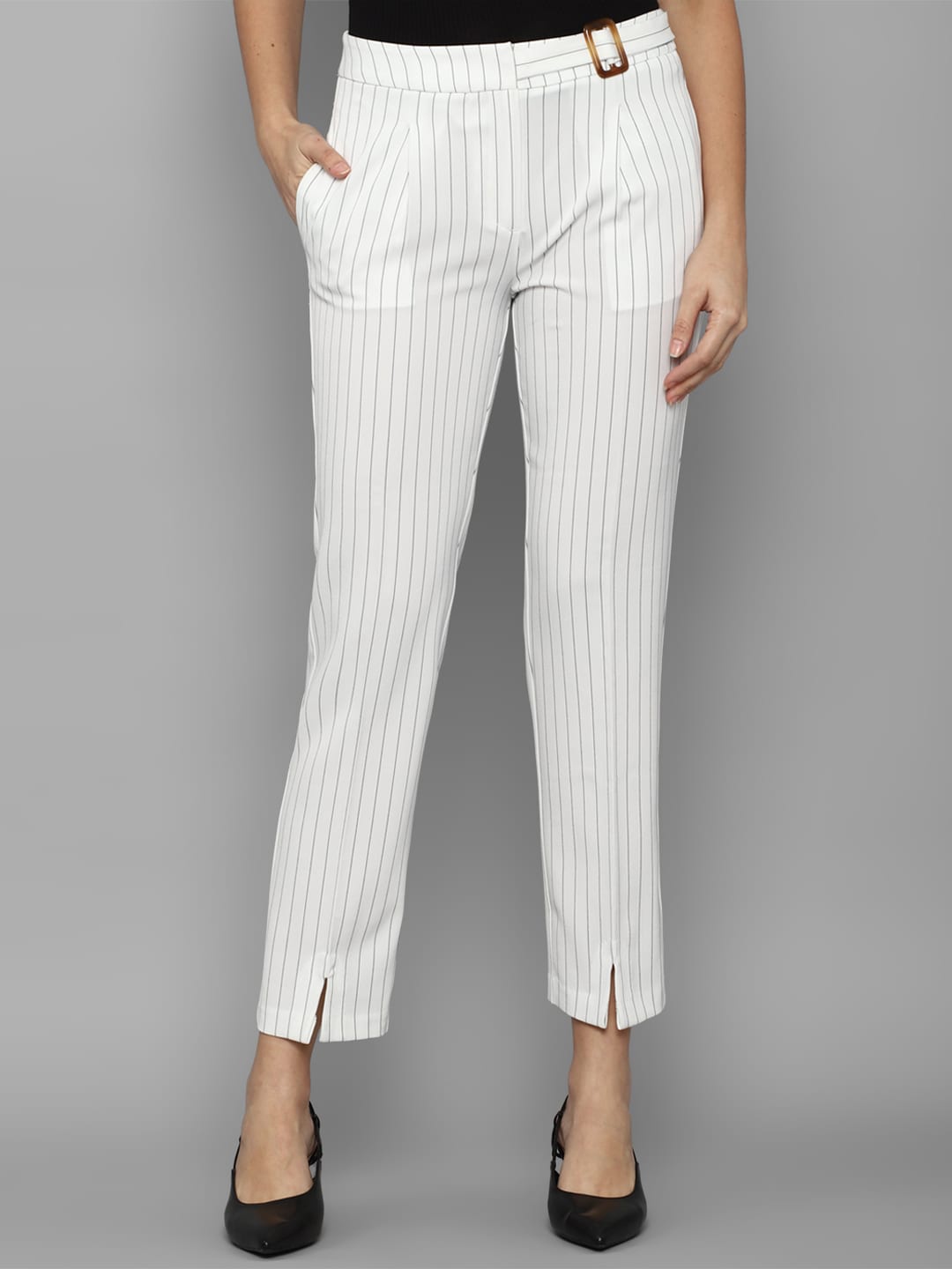 

Allen Solly Woman White Striped Trousers