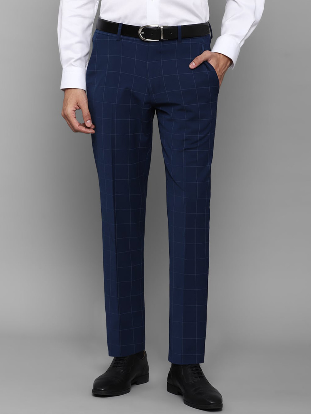 

Louis Philippe Men Navy Blue Checked Slim Fit Trousers