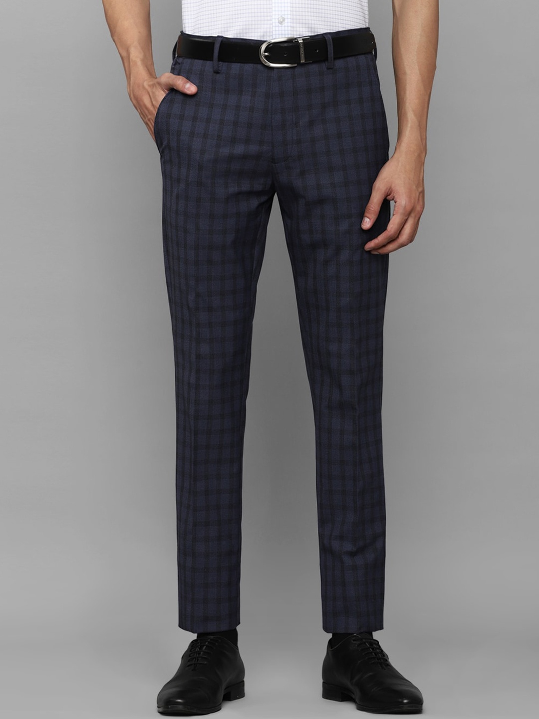 

Louis Philippe Men Navy Blue Checked Slim Fit Trousers